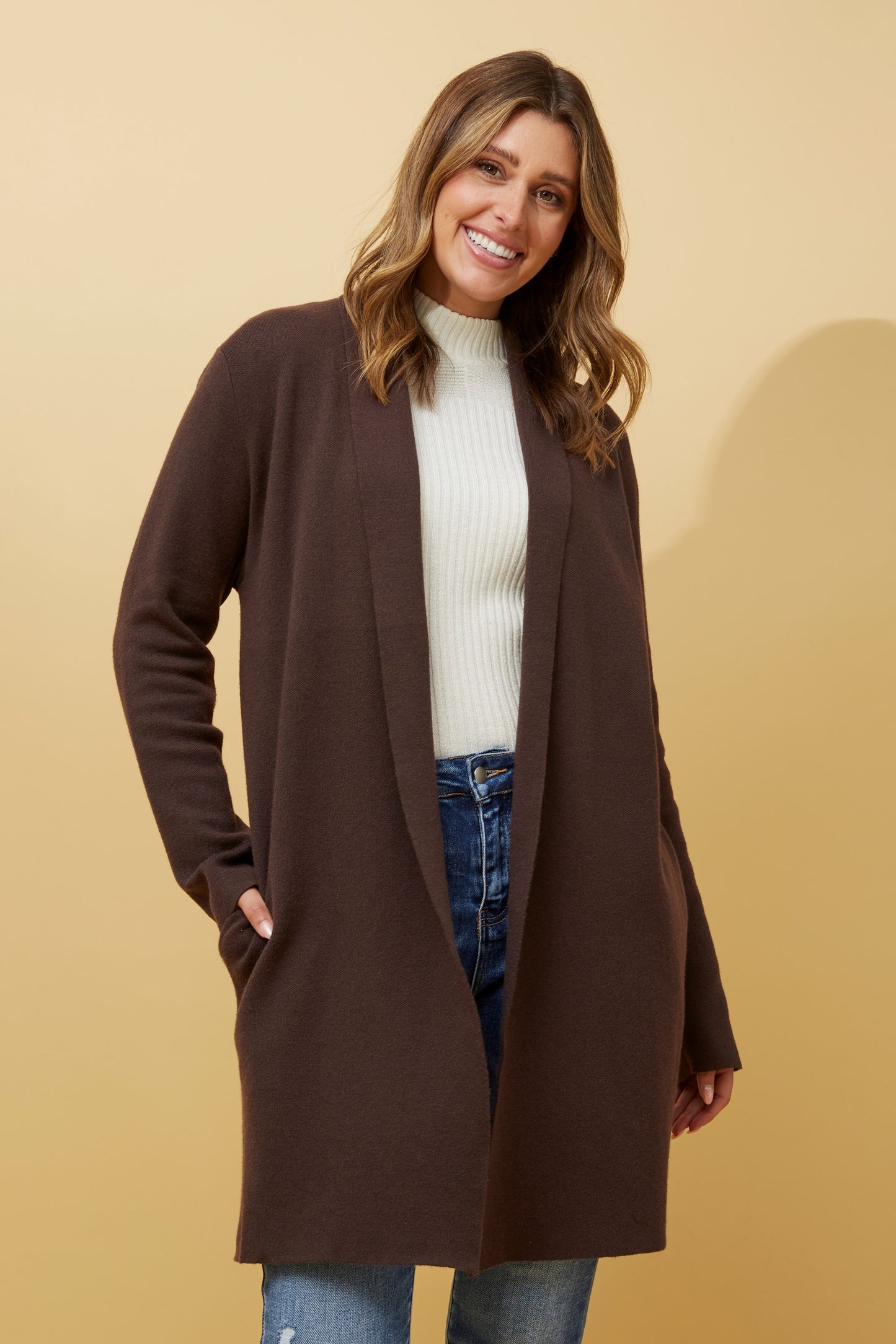 Shawl Collar Knitted Cardigan KC508475 Chocolate