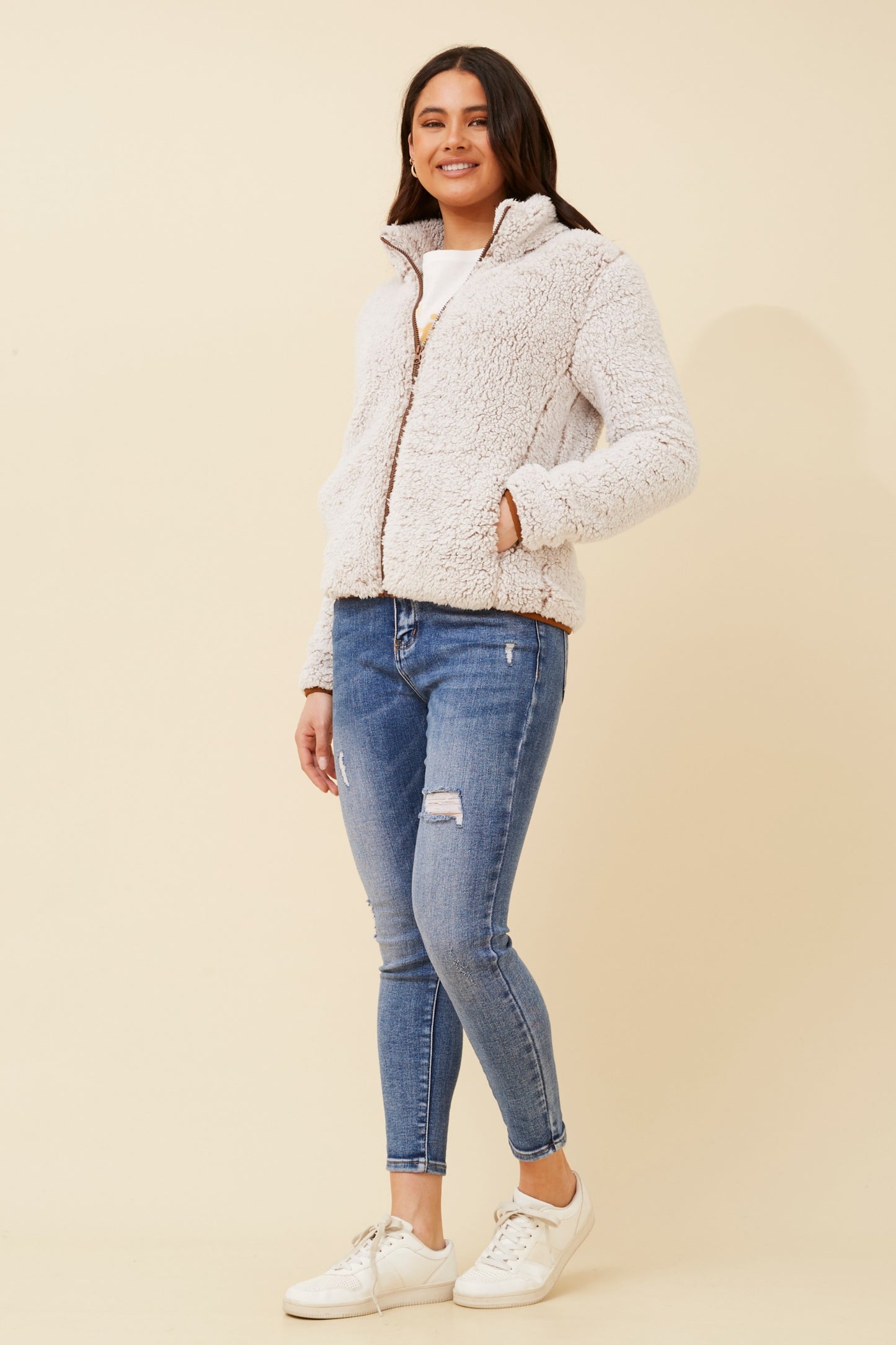 Alex Faux Jacket J519247 Beige