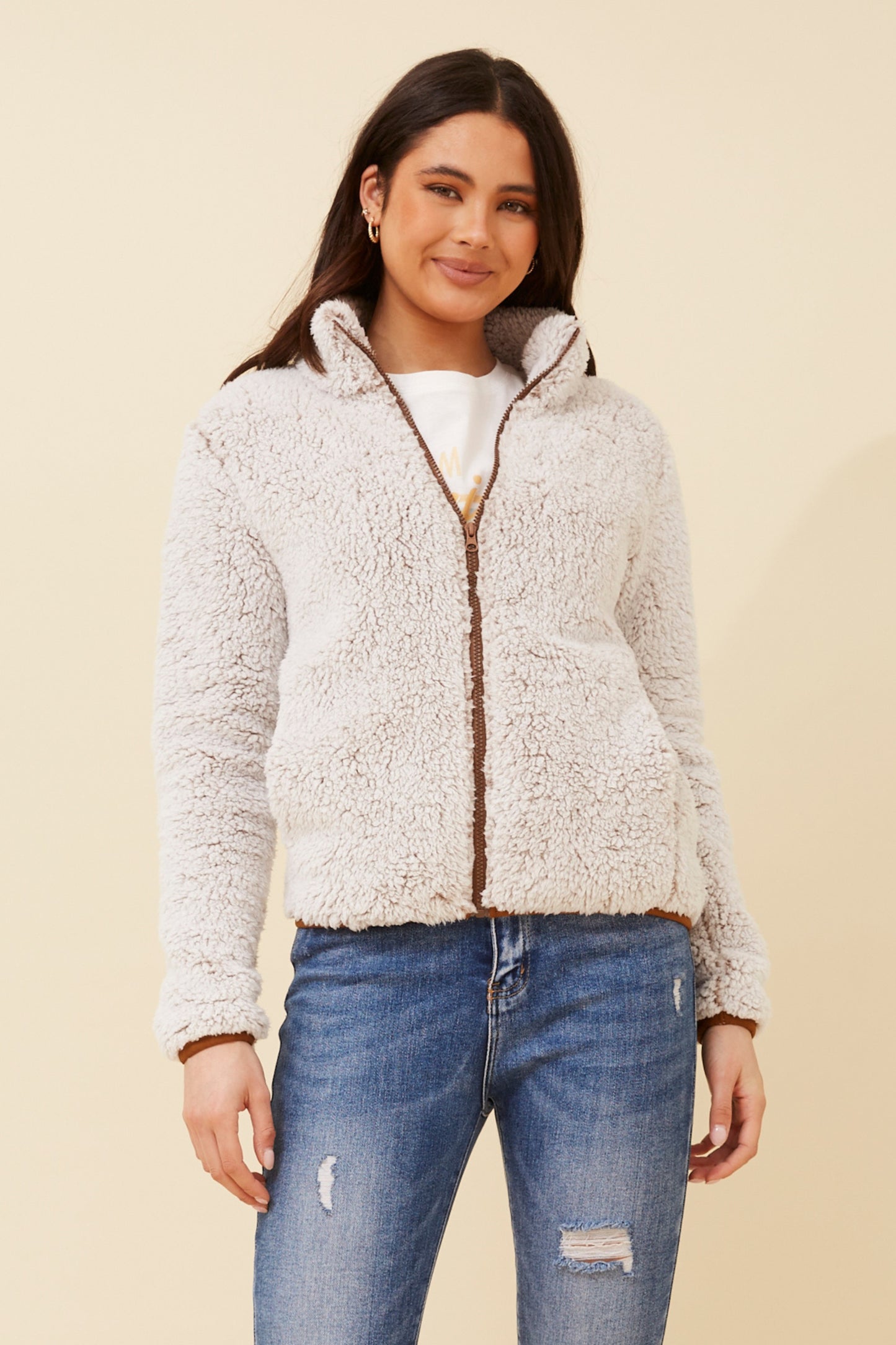 Alex Faux Jacket J519247 Beige