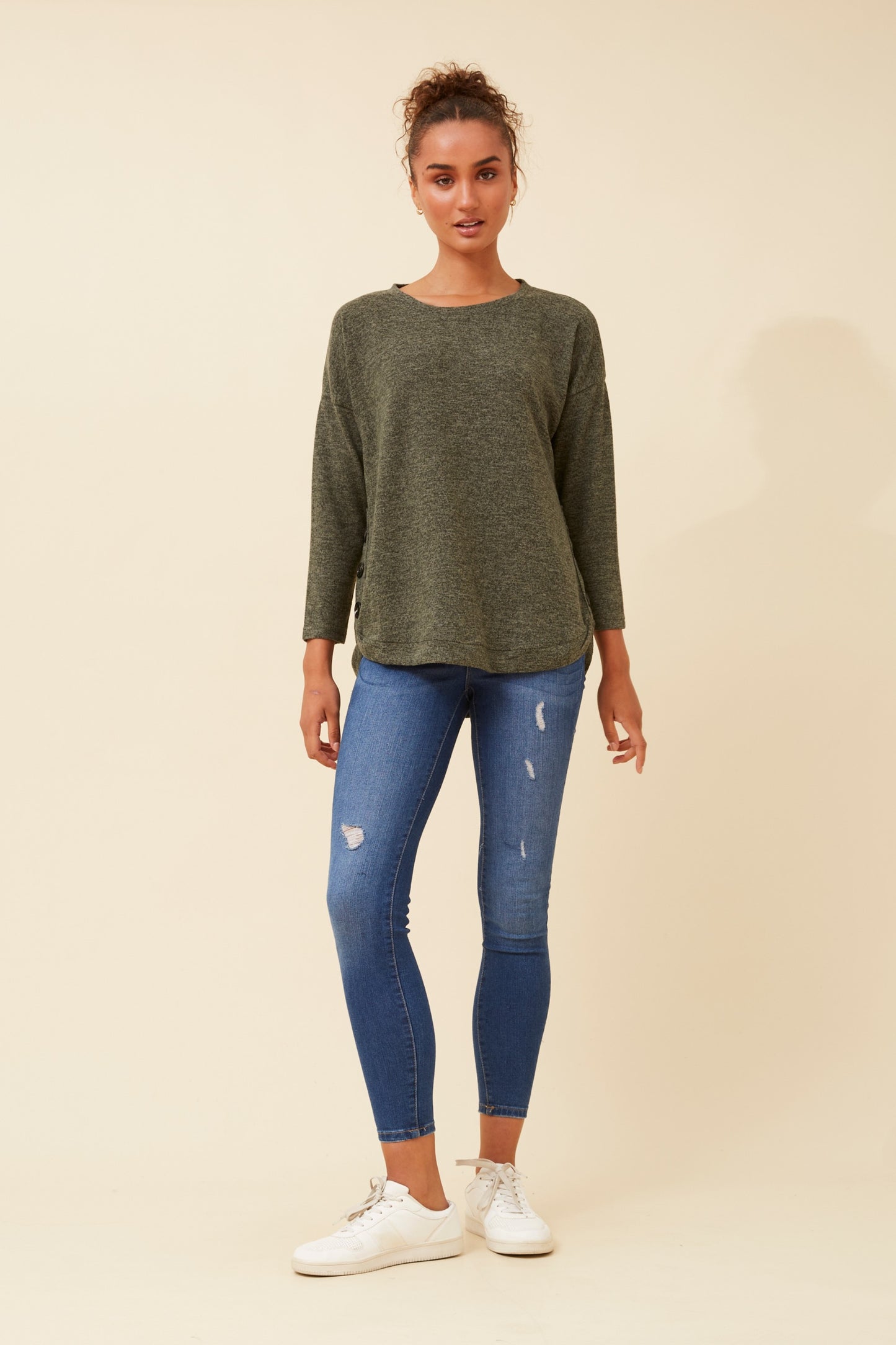 Ari Curved Hem Top T522369 Khaki