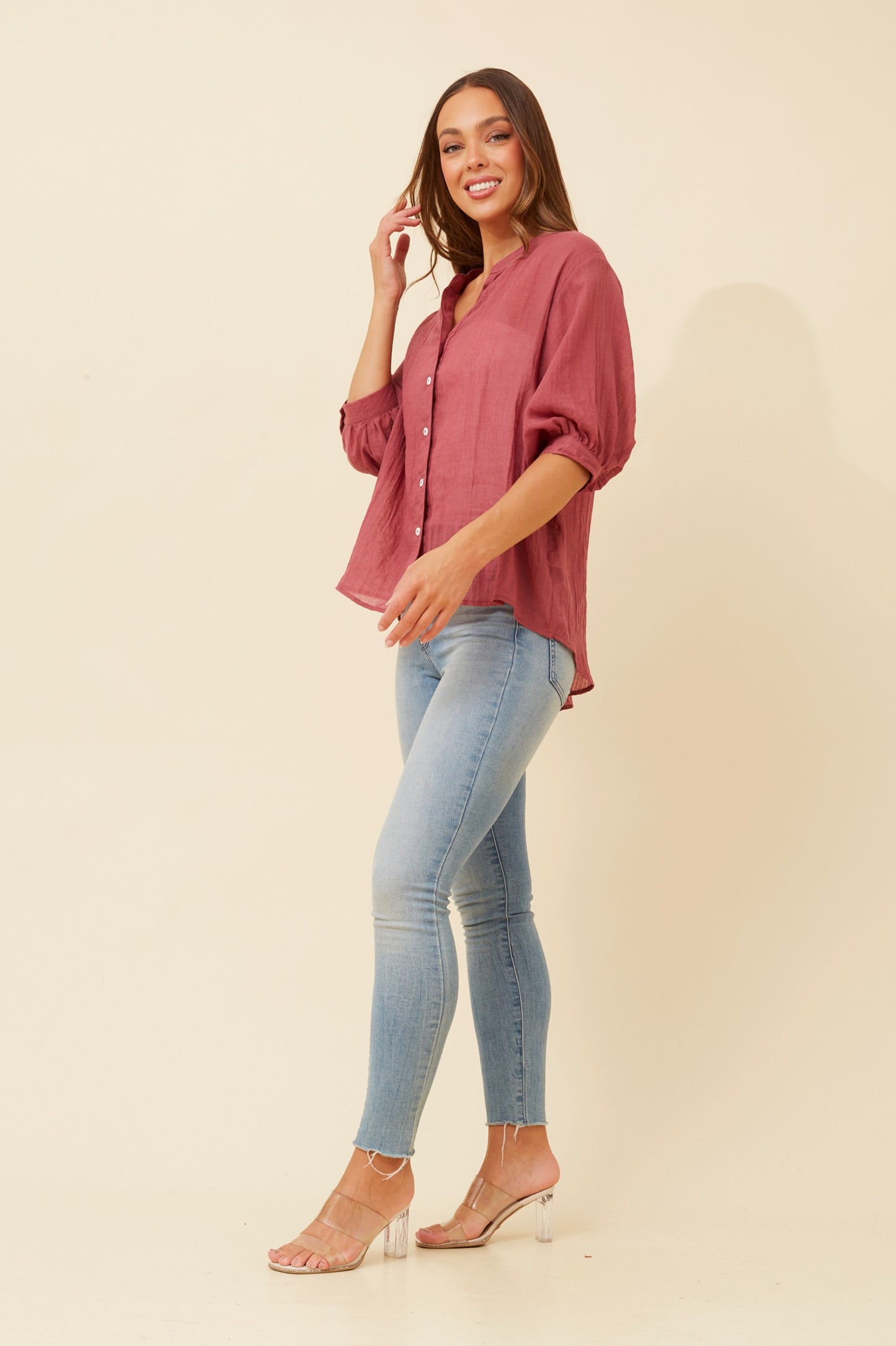 Rosa Shirt with Back Button Detail - Red Dahlia T511586