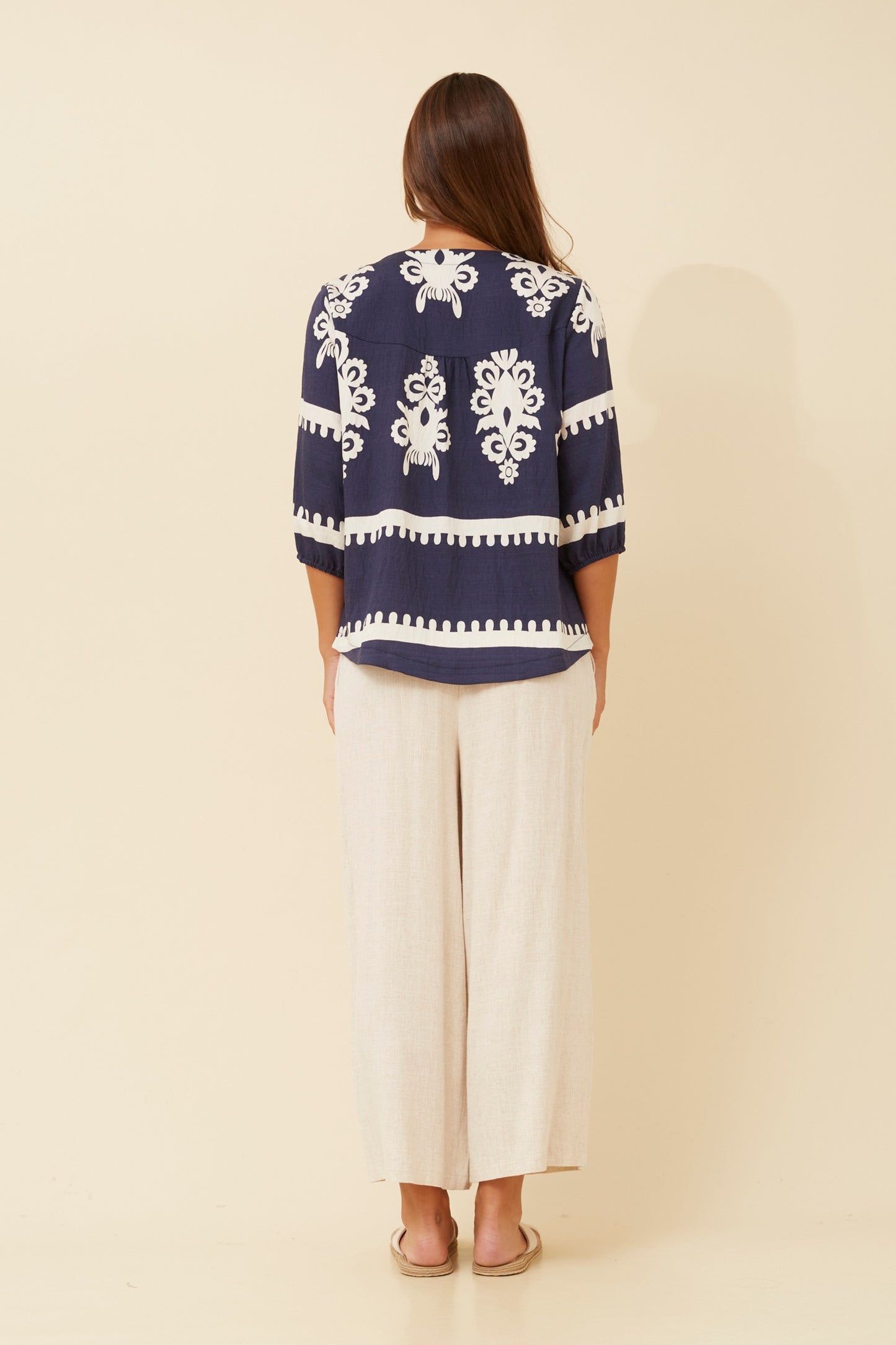 Amara Boho Print Blouse T523165 Navy