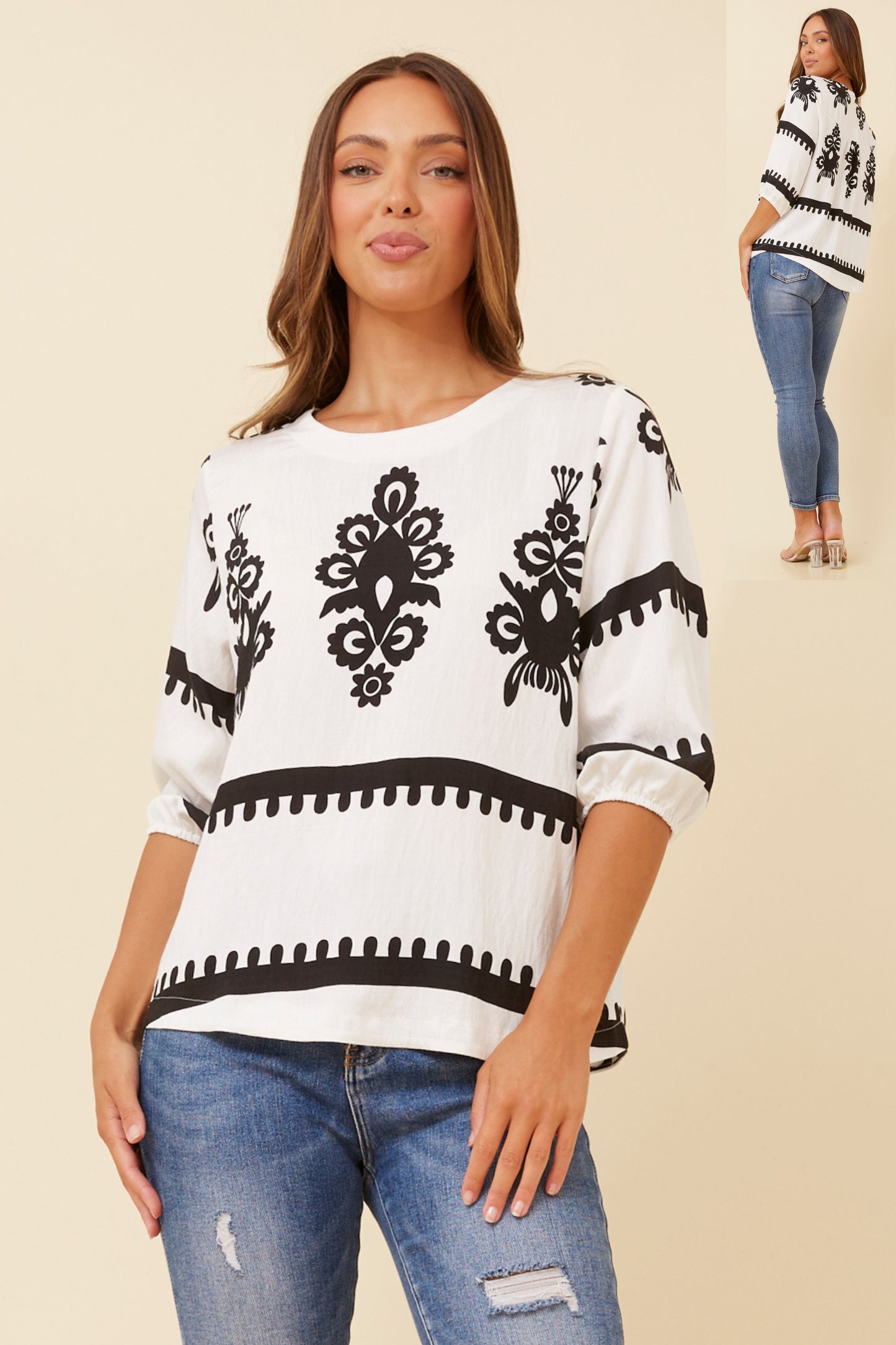 Amara Boho Print Blouse T523165 White