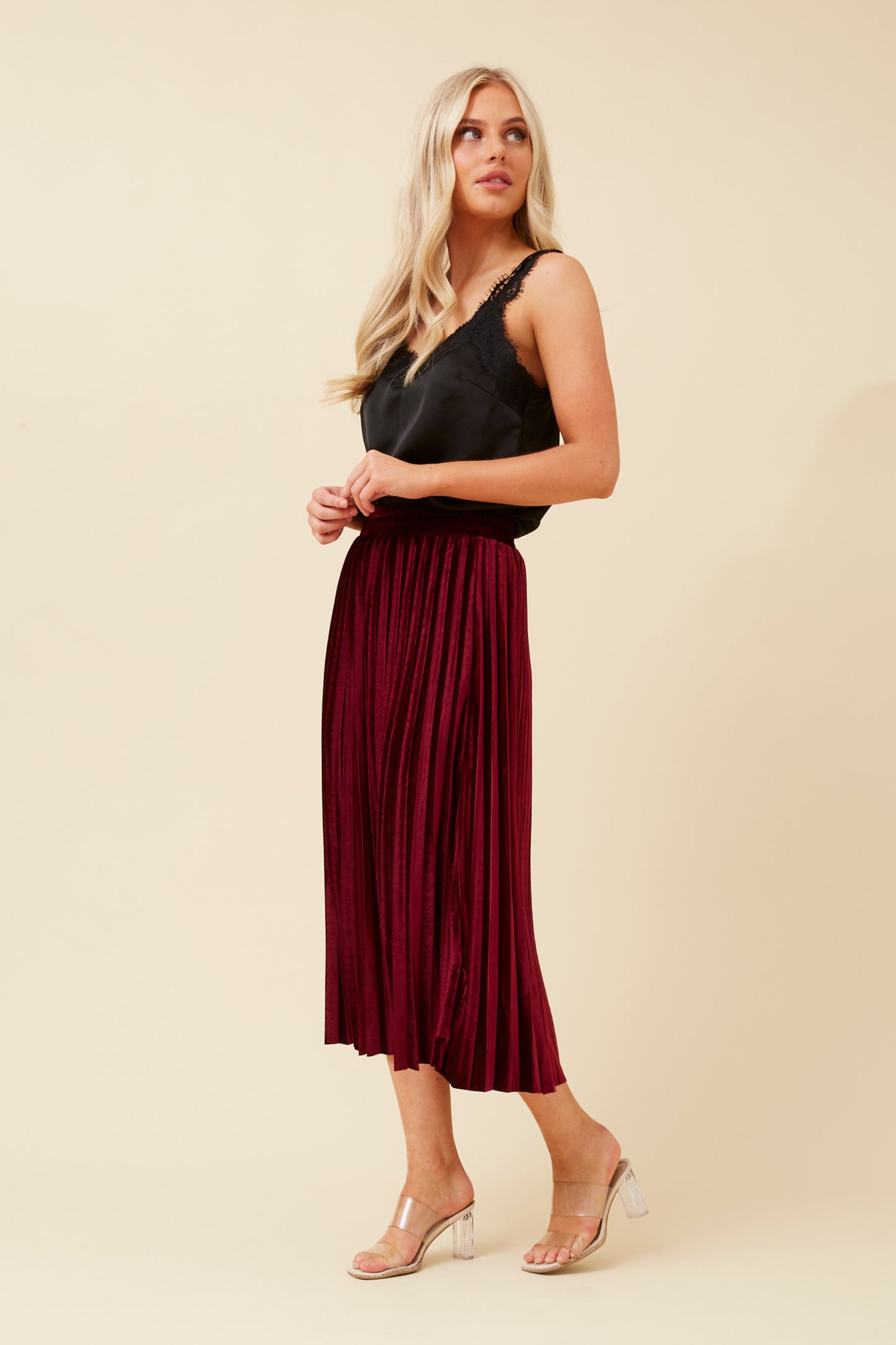 Cory Pleated Midi Skirt S512646 Red