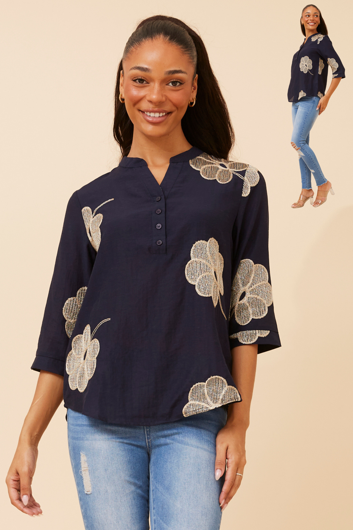 Nadia Floral Shirt T526287 Navy