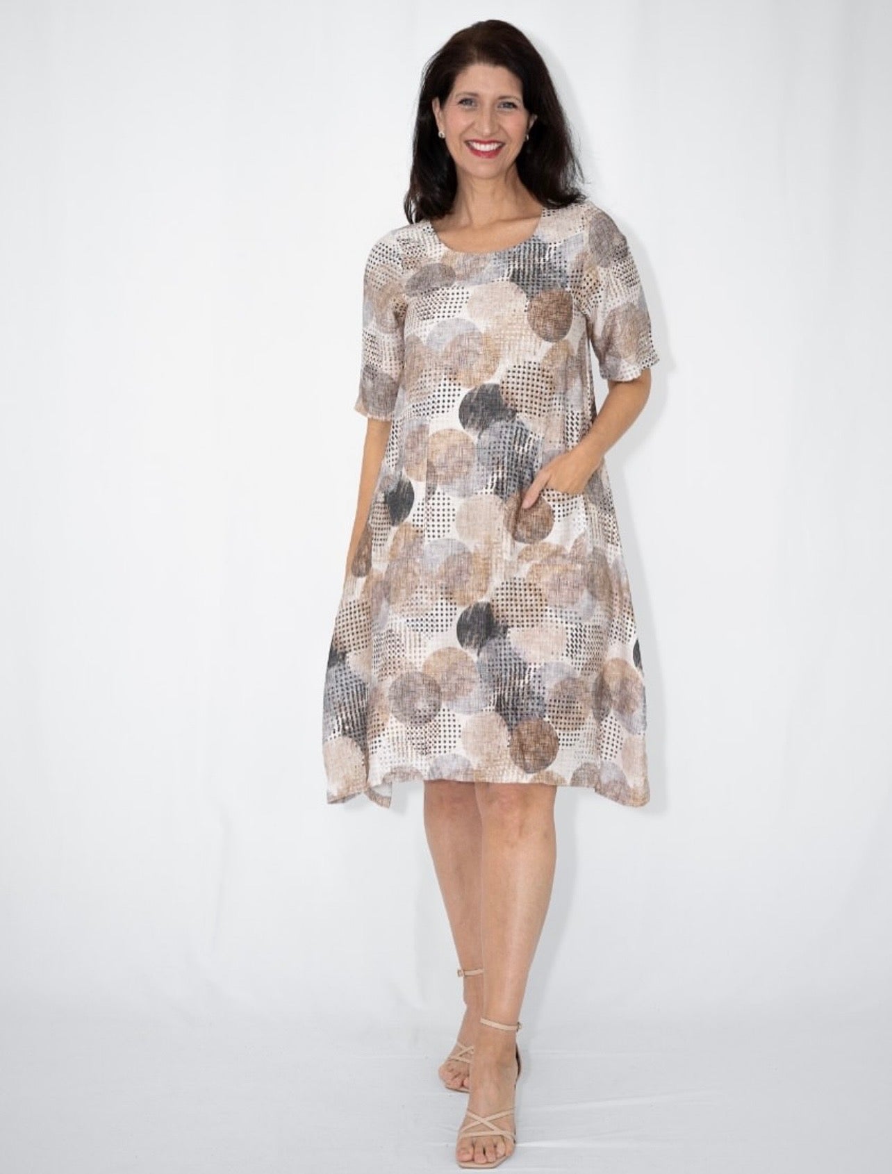 Cia Circular Glitter Print Tunic Dress 38921-3 Mocha