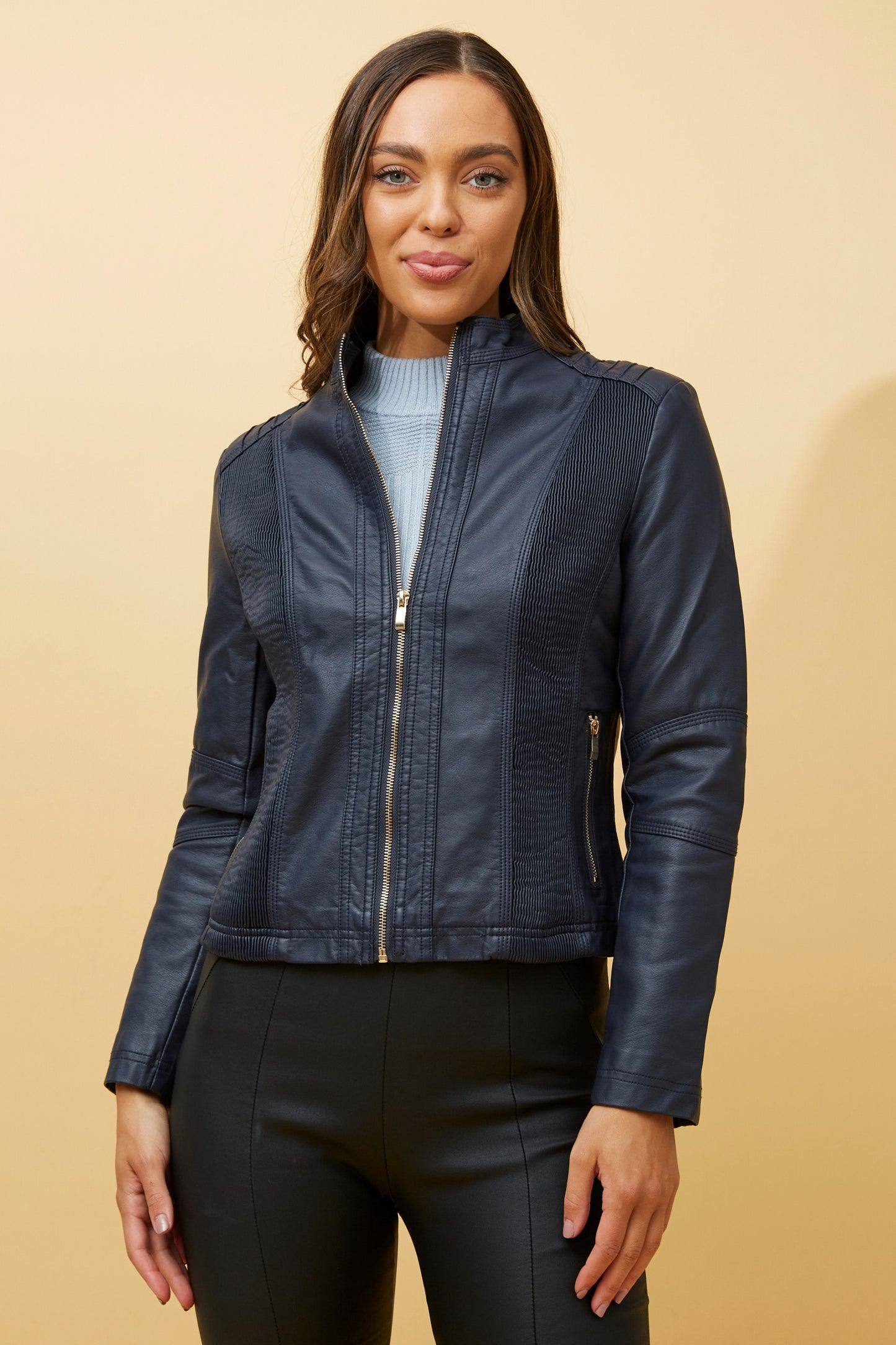 Leather Biker Jacket Navy J508609