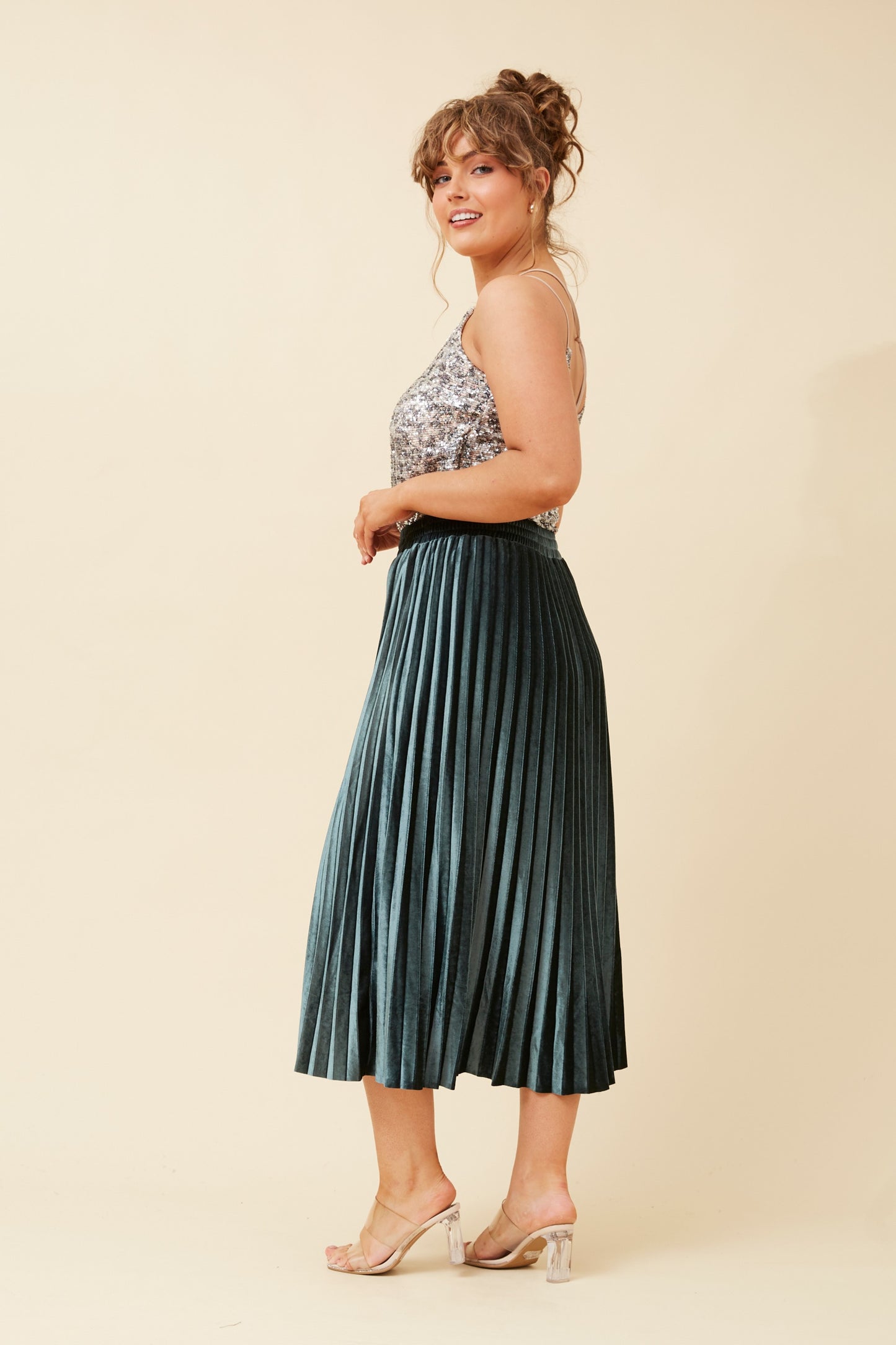 Cory Pleated Midi Skirt Emerald
