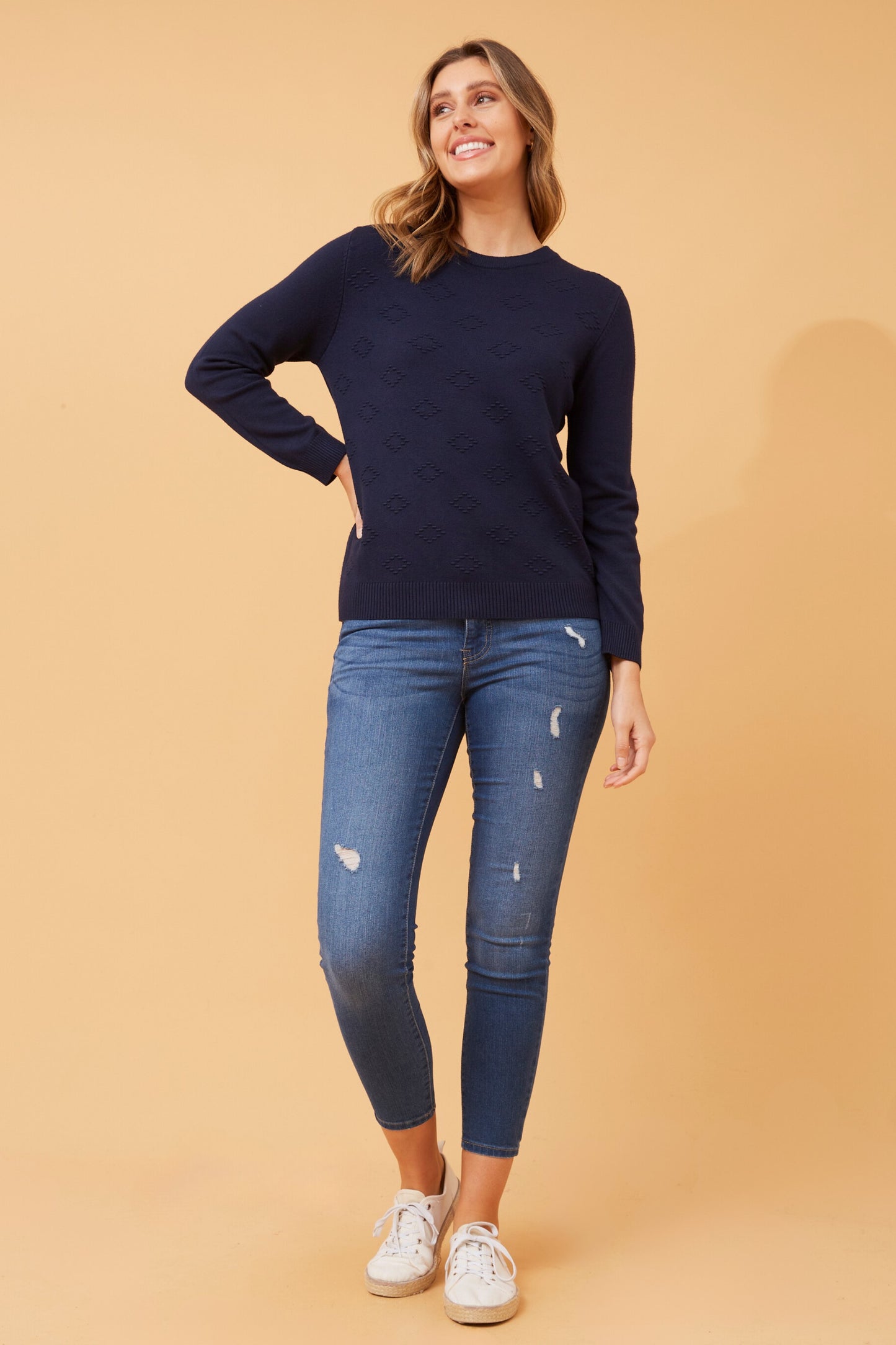 Beau Textured Pullover Navy KP518378