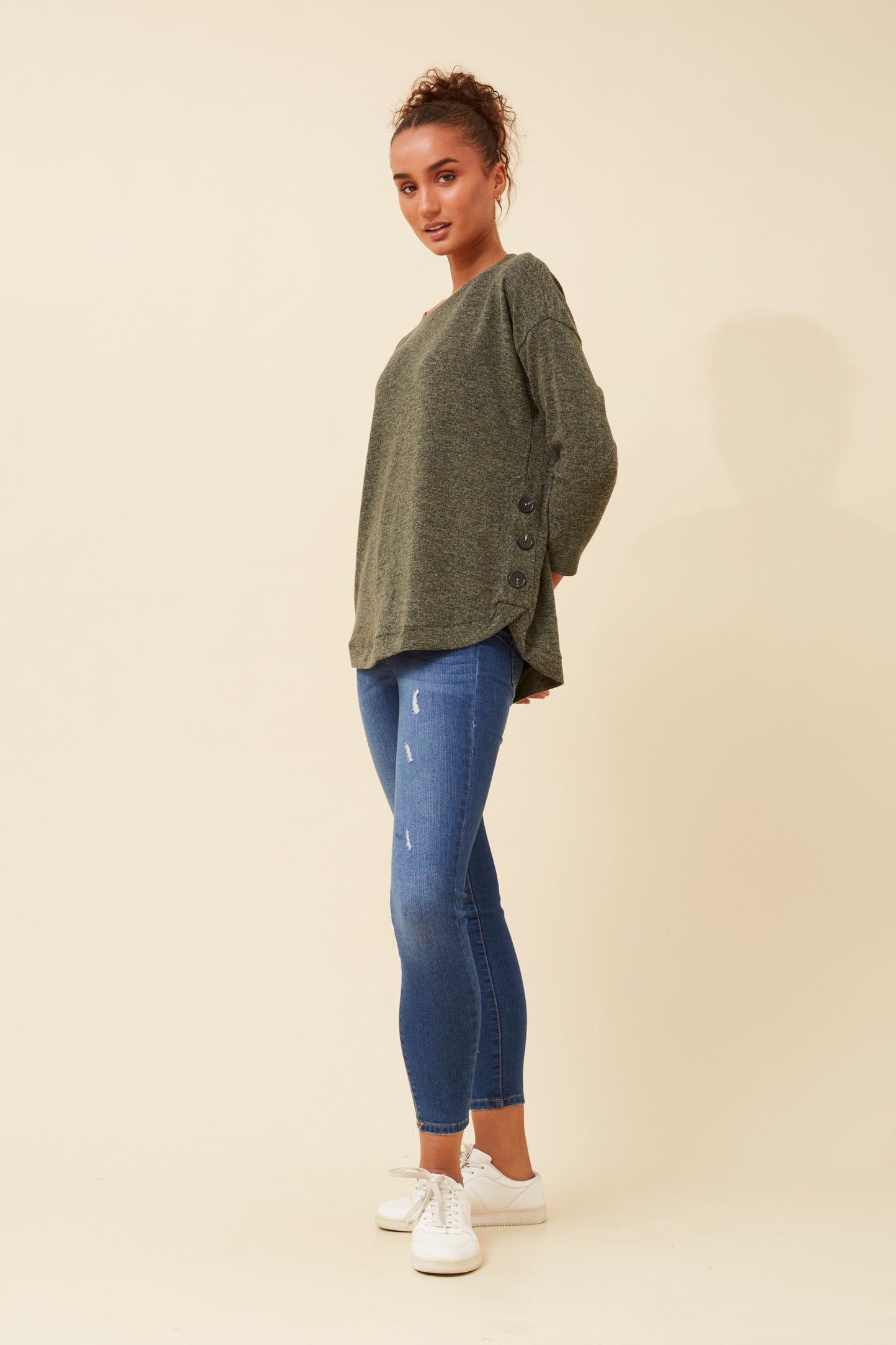 Ari Curved Hem Top T522369 Khaki