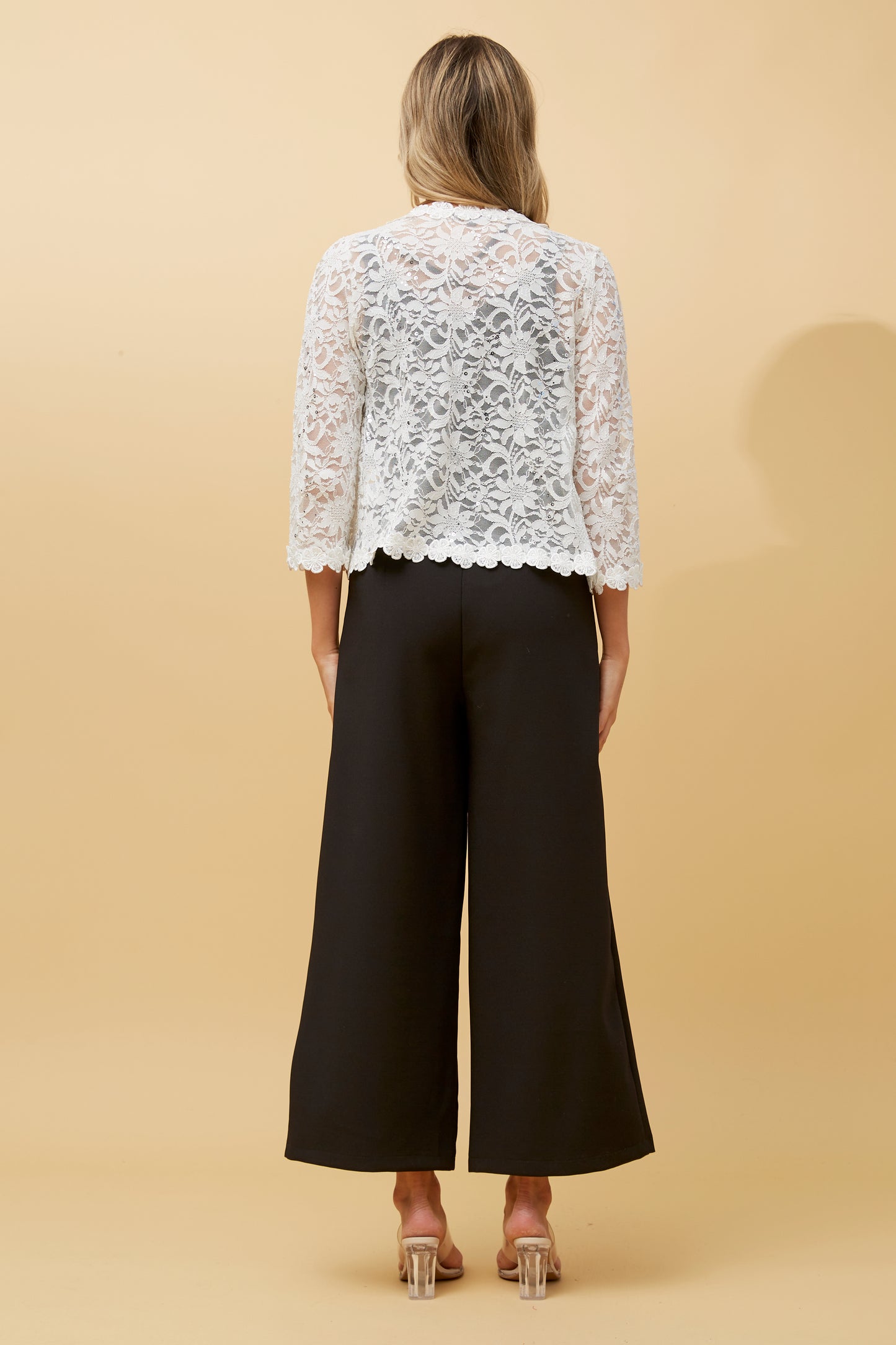 Evi Floral Sequin Lace Short Cardigan White