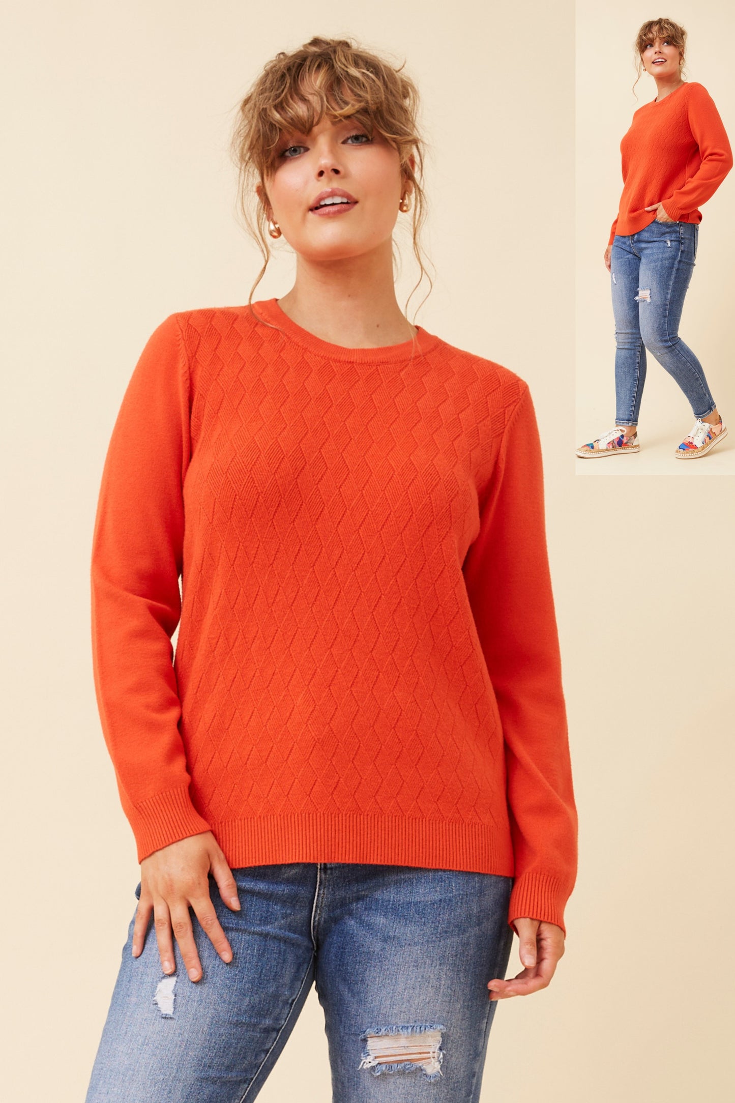 Mason Mini Diamond Pattern Knit - Orange KP522514