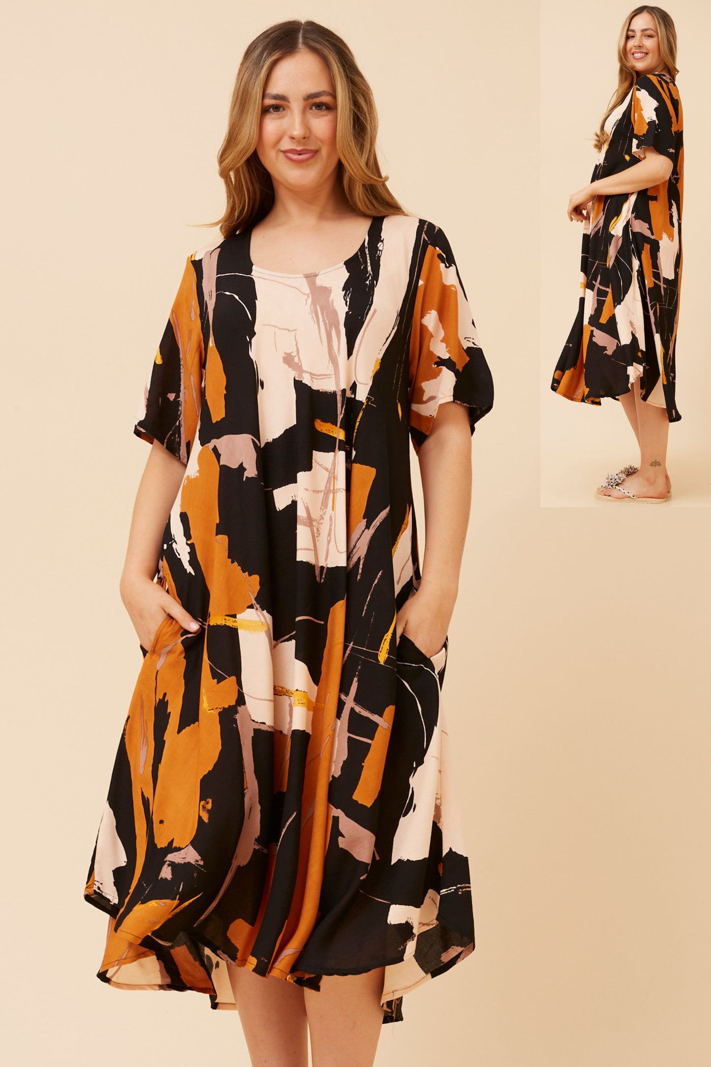 Lana Abstract Print Dress D524903 Mustard
