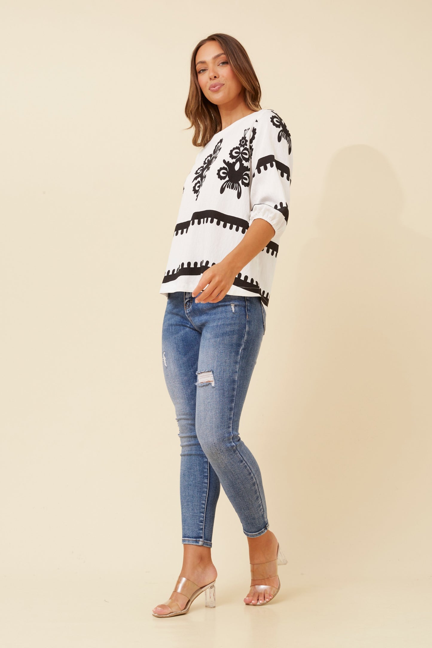 Amara Boho Print Blouse T523165 White