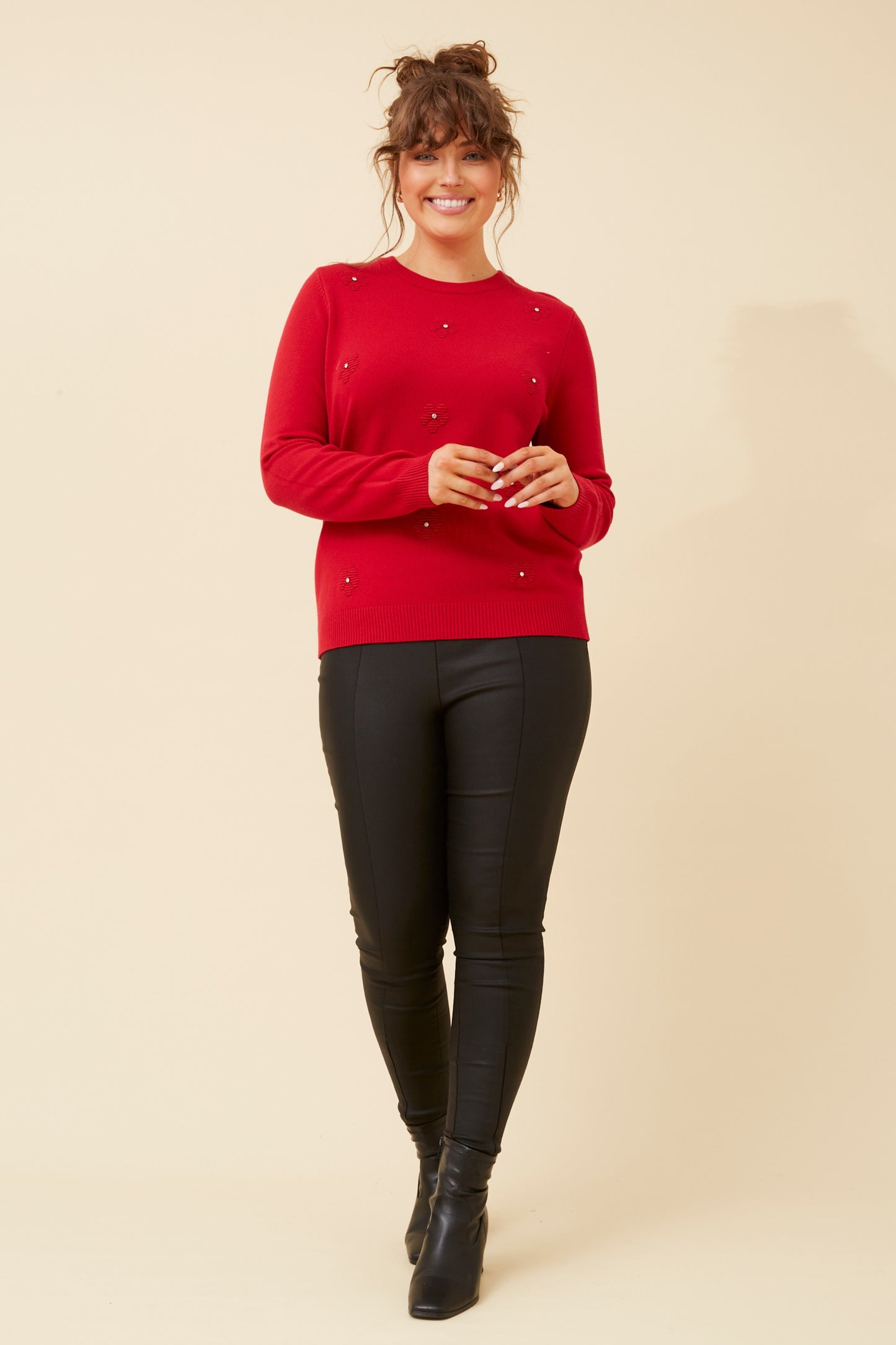 Angie Floral Embellished Knit Rich Red KP519089