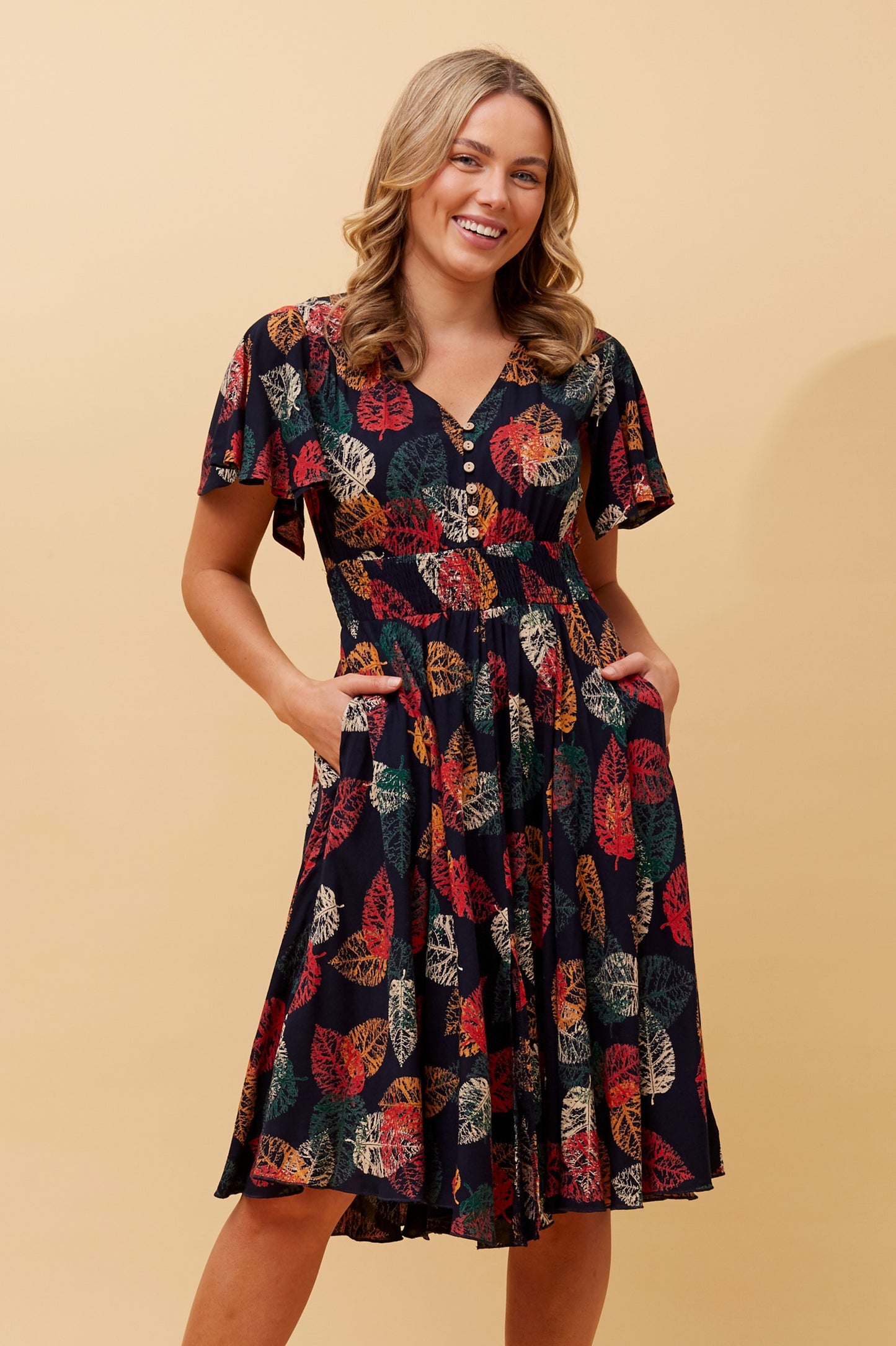 Sana Leaf Print Dress