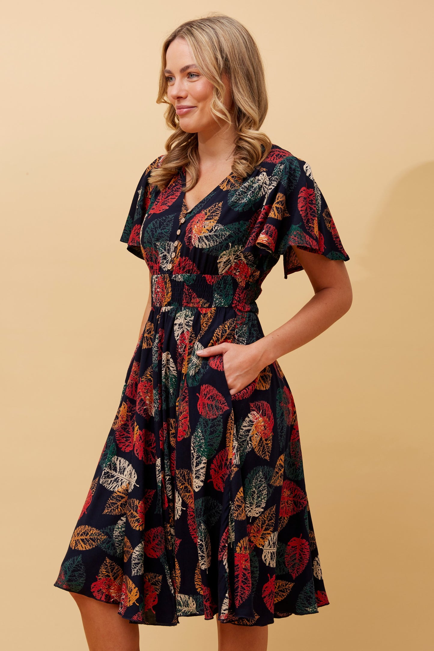 Sana Leaf Print Dress