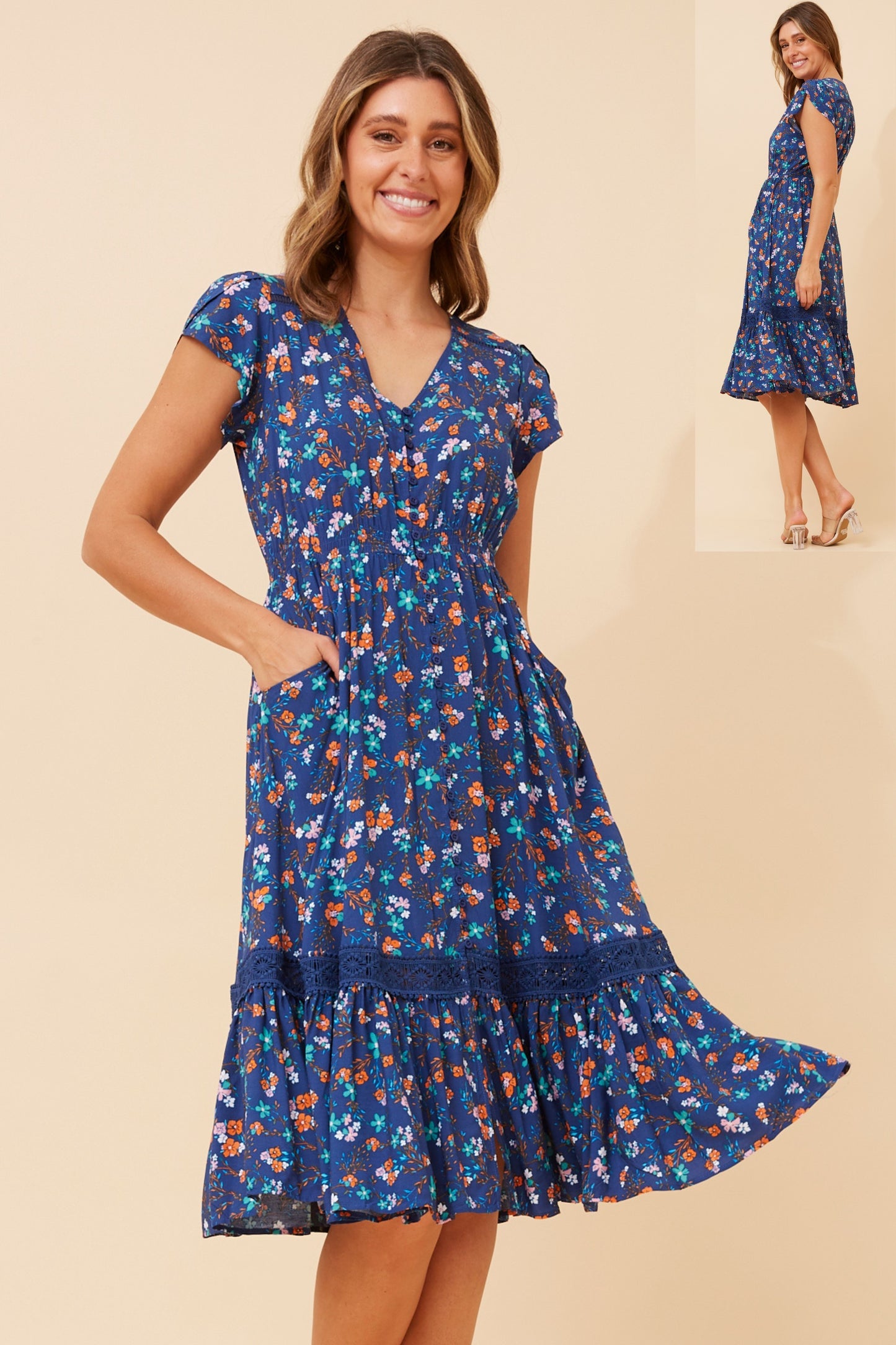 Serena Floral Print Midi Dress - D525686