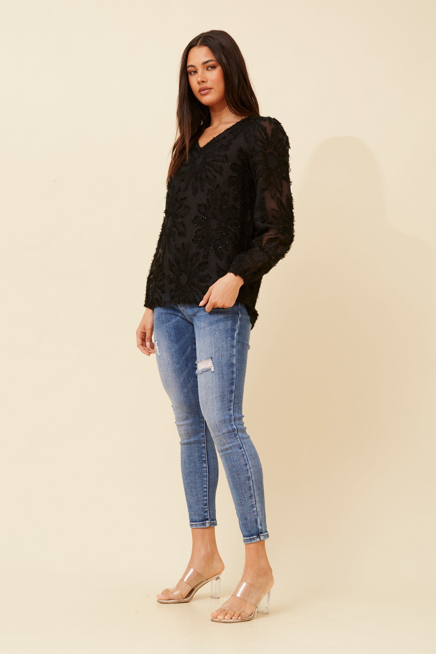 Azra Floral Pattern Blouse T733982 Black