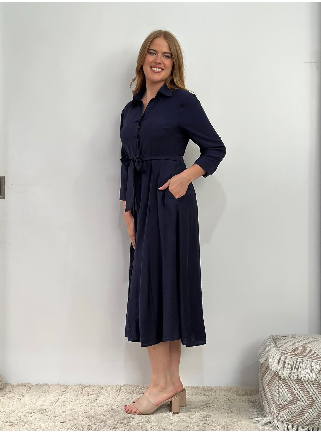 Inea Midi Shirt Dress Navy