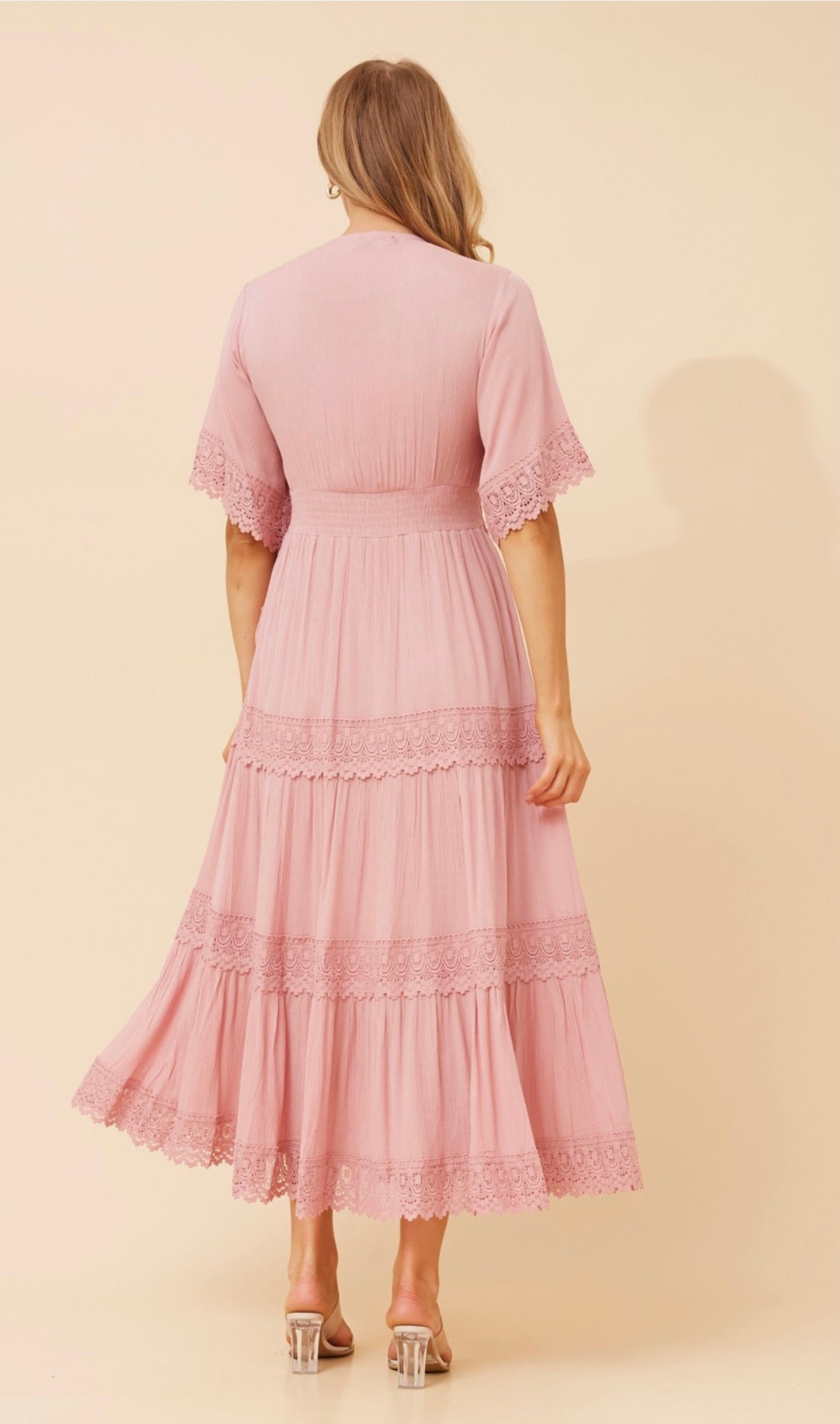 Alexia Lace Trim Dress - Rosewater D512419