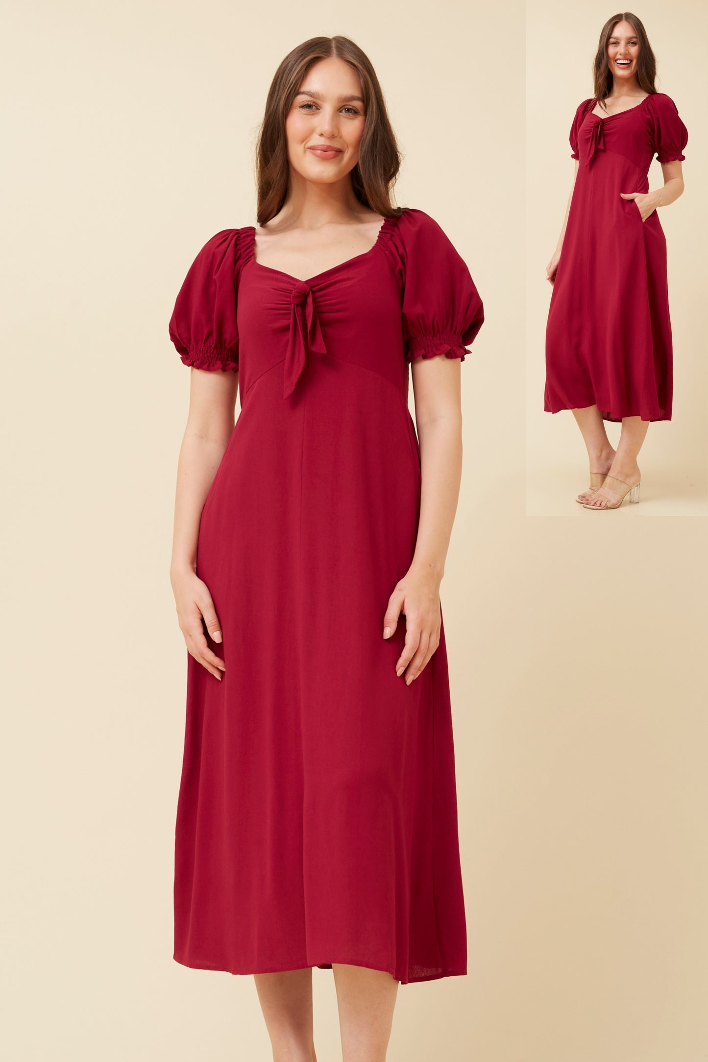 Anne Front Bow Dress - Burgundy D512961
