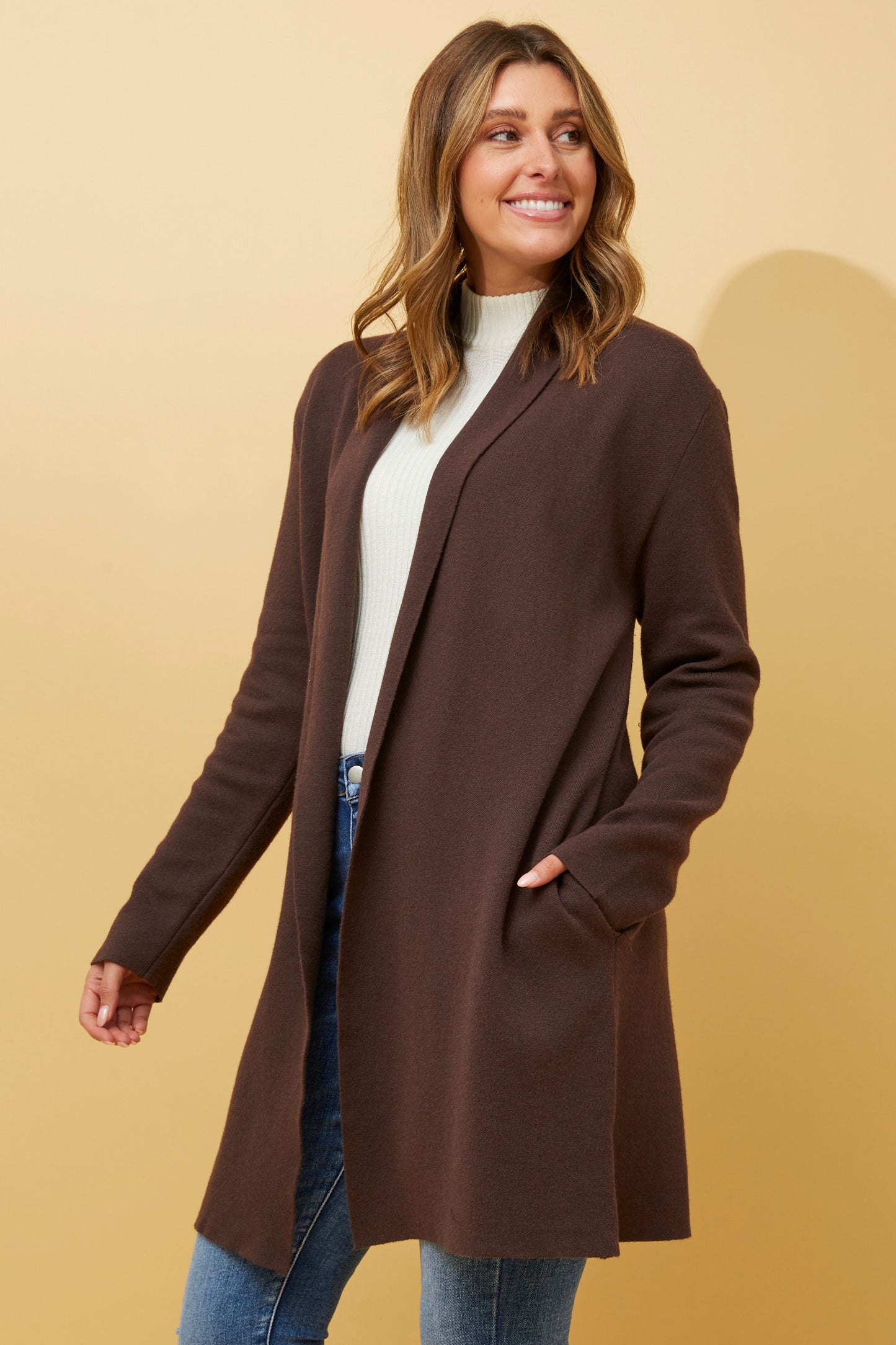 Shawl Collar Knitted Cardigan KC508475 Chocolate