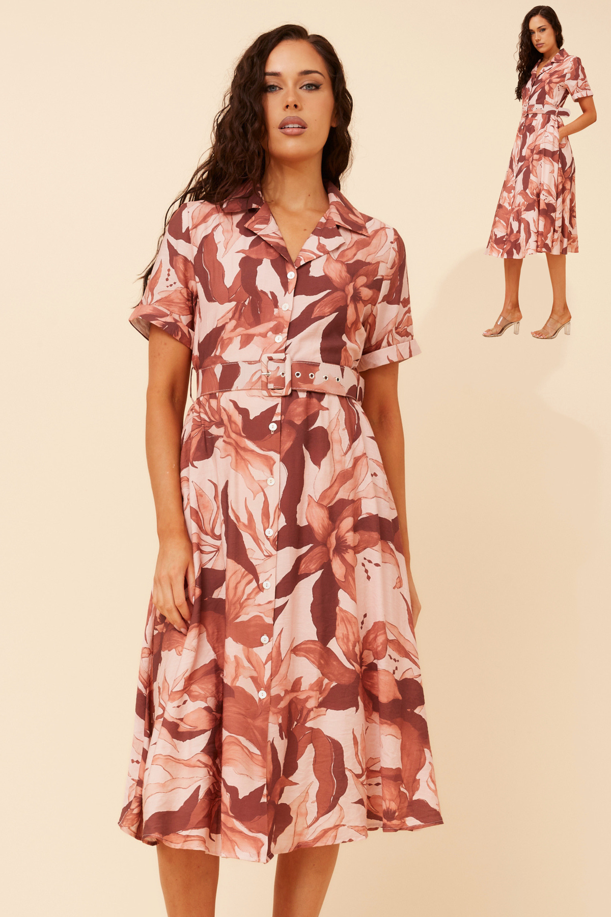 Kenzie Floral Print Shirt Dress D526917 Rosewood