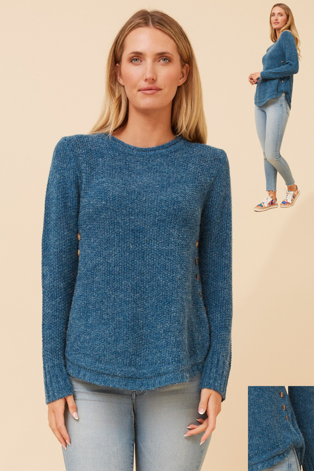 Jerry Button Detail Knit KP508431 Teal