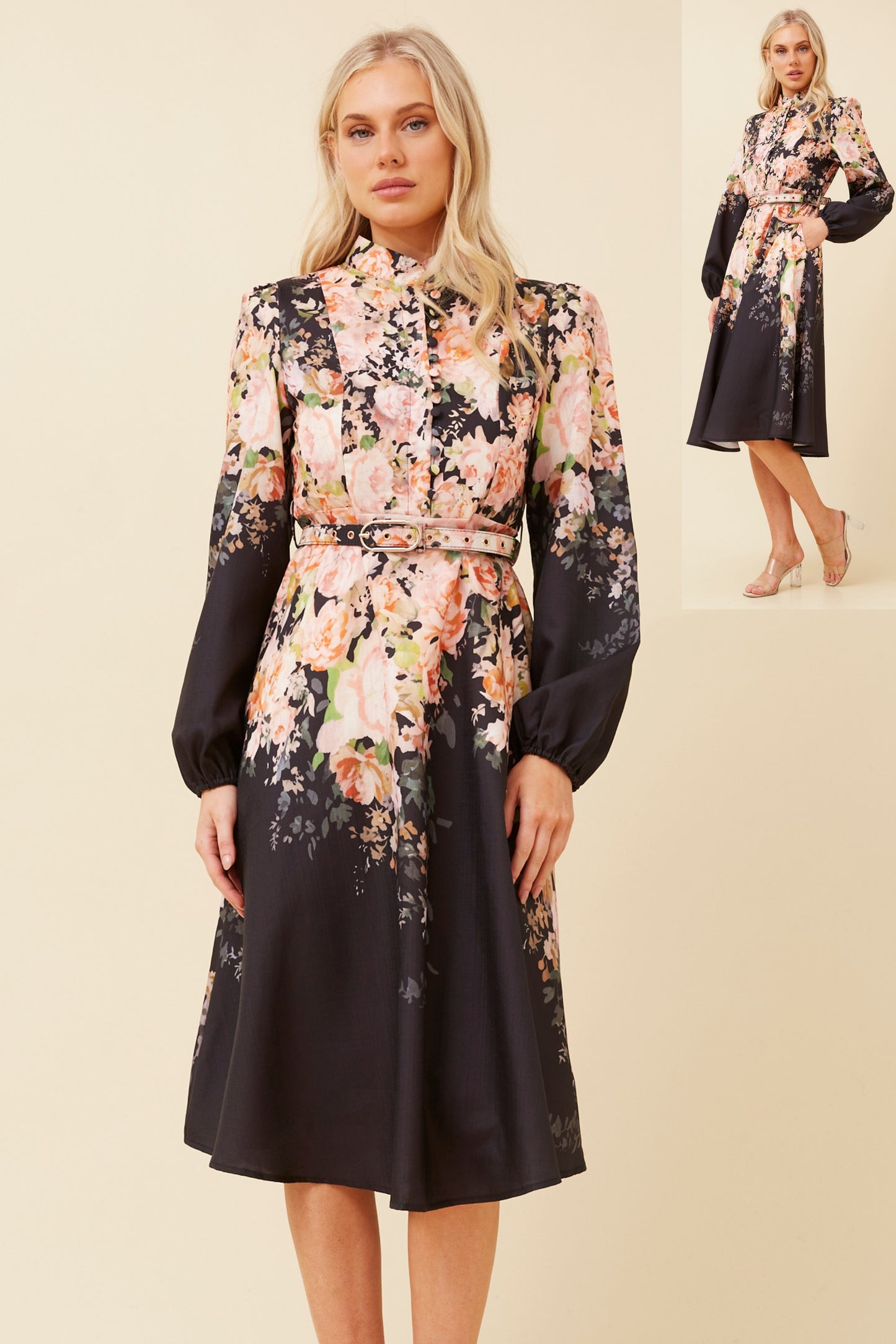 Estelle Floral Midi Dress with Belt D523883