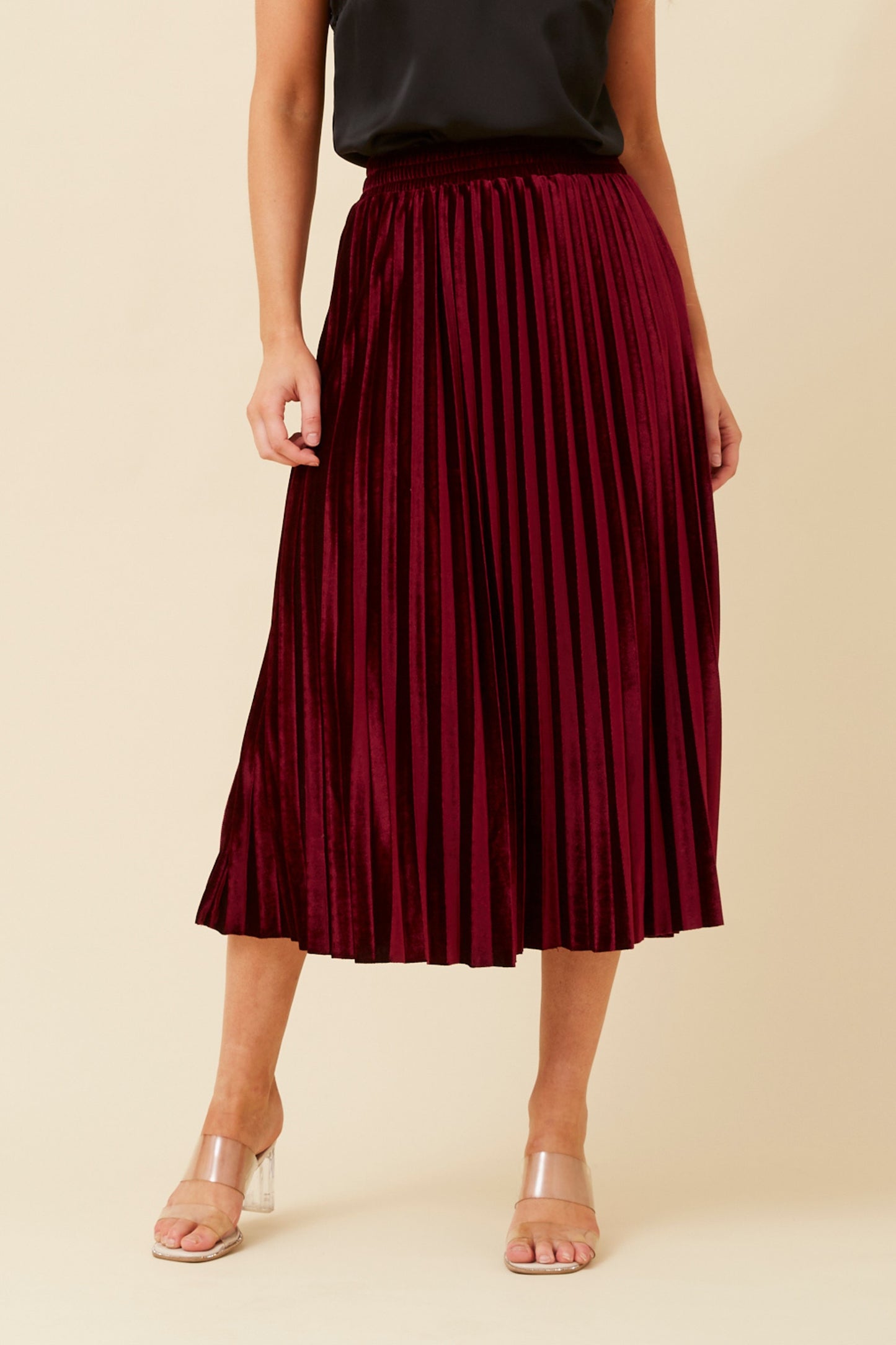 Cory Pleated Midi Skirt S512646 Red
