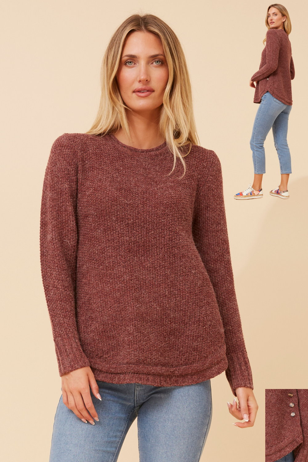 Jerry Button Detail Knit KP508431 Plum