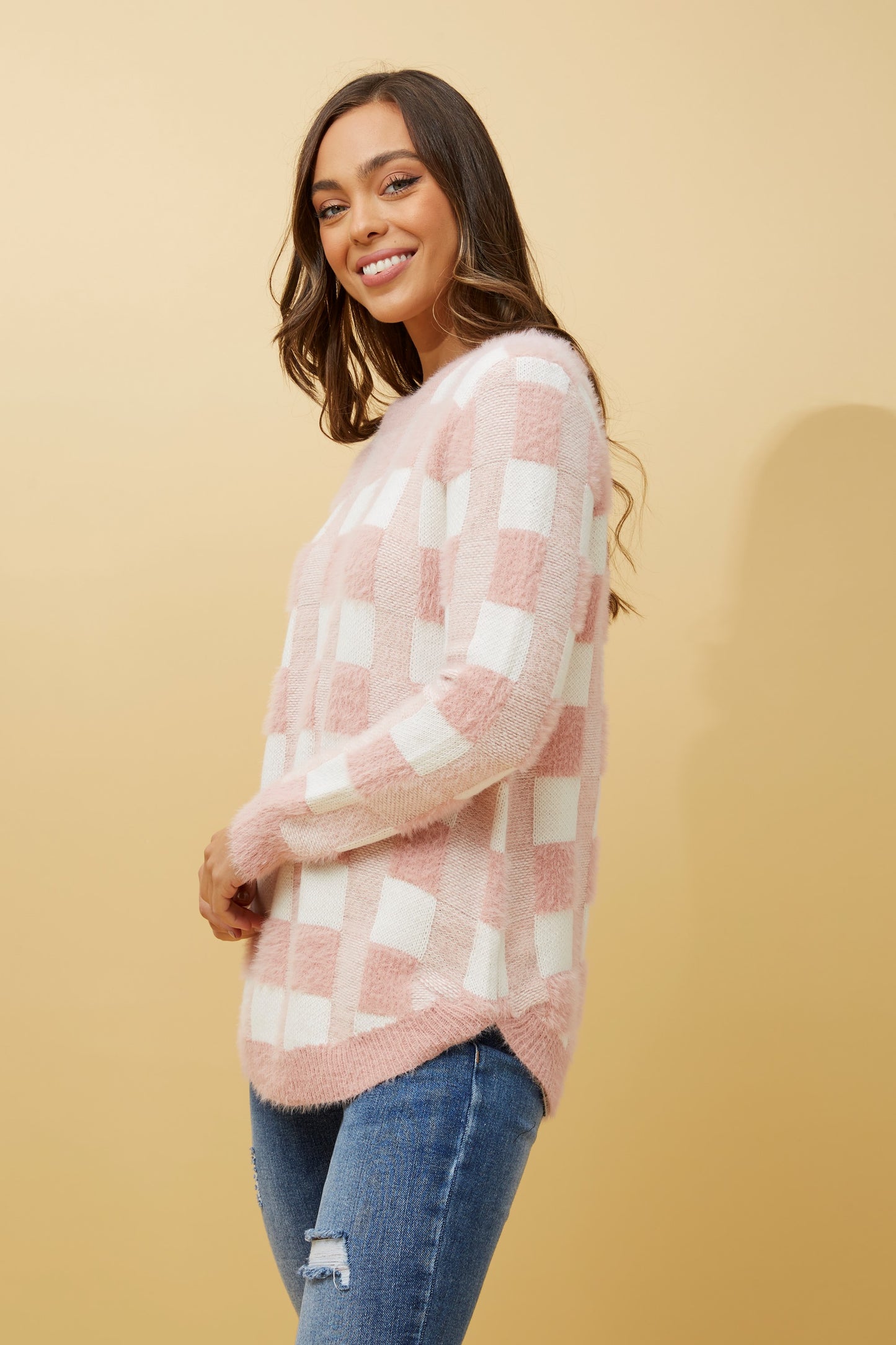 Eviya Check Pattern Knit KP513945 Blush