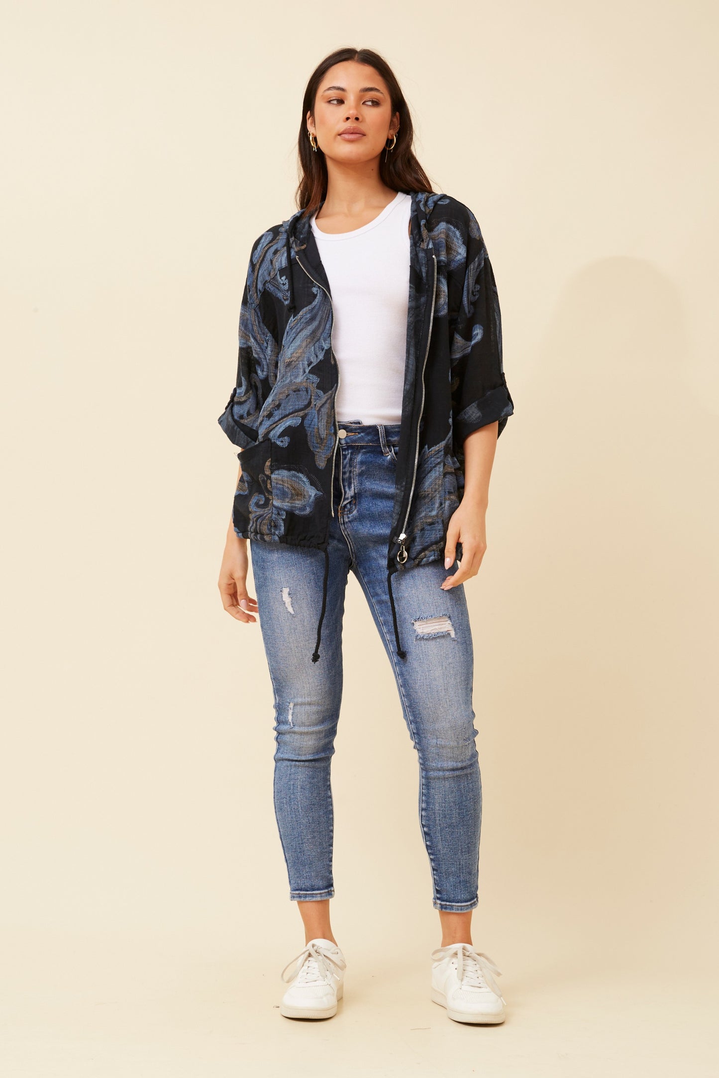 Seta Paisley Printed Hoody Jacket J522888 Black
