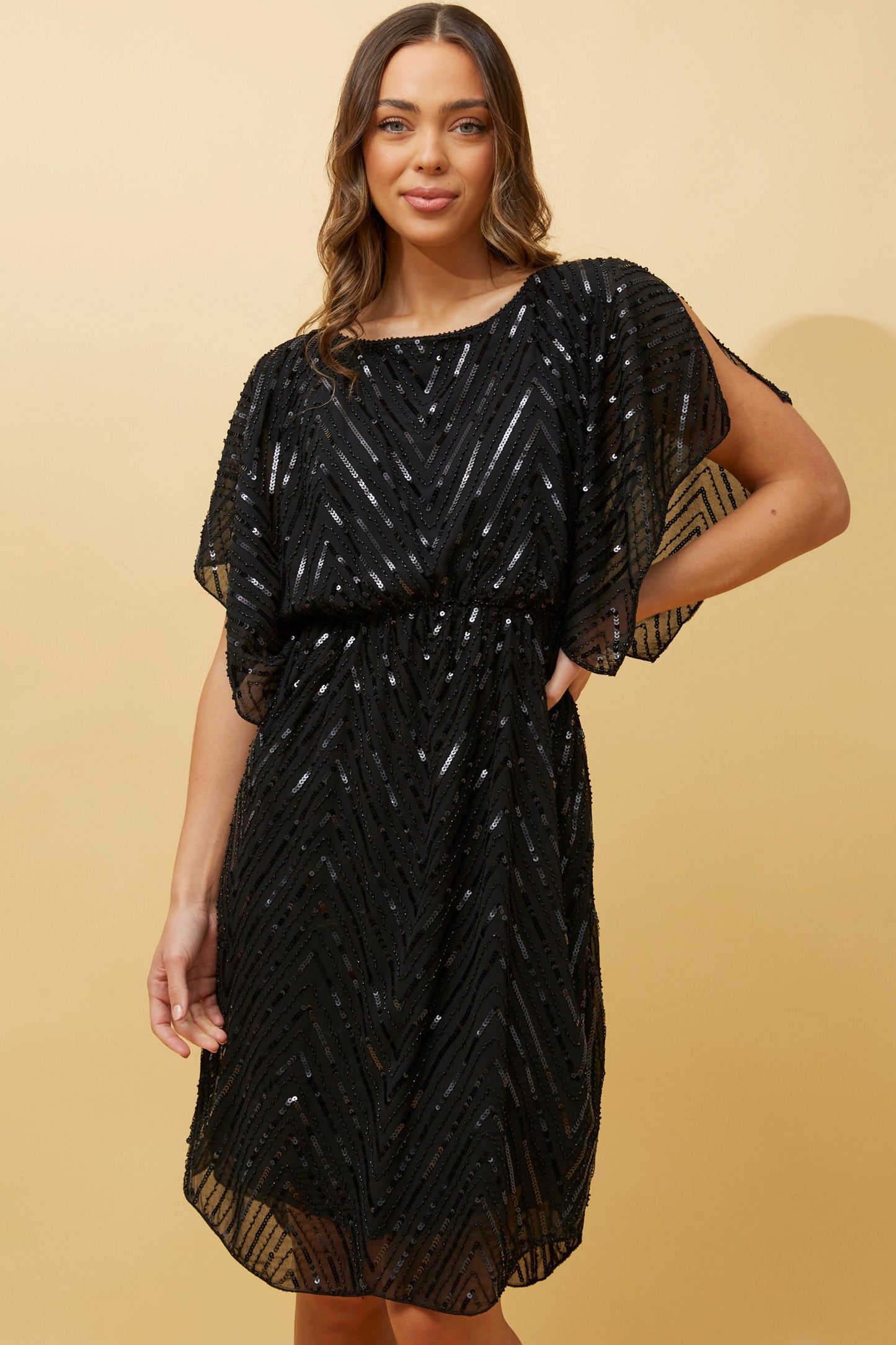 Ovelia Sequin Party Dress D505705 Black