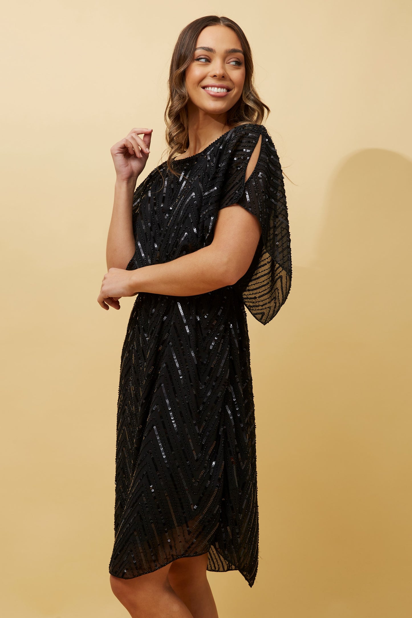 Ovelia Sequin Party Dress D505705 Black