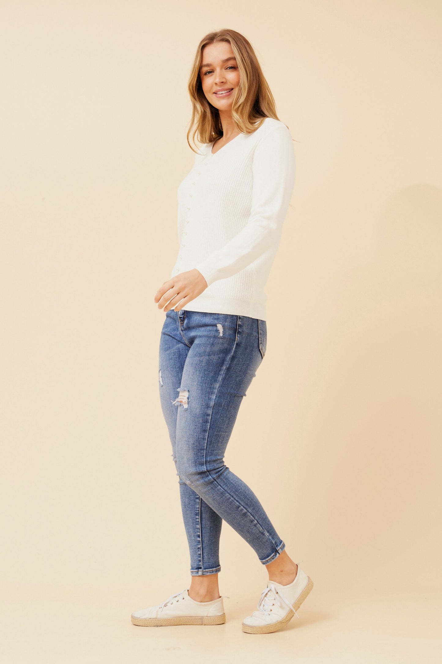 Elira Pearl Detail Knit KP733646 White