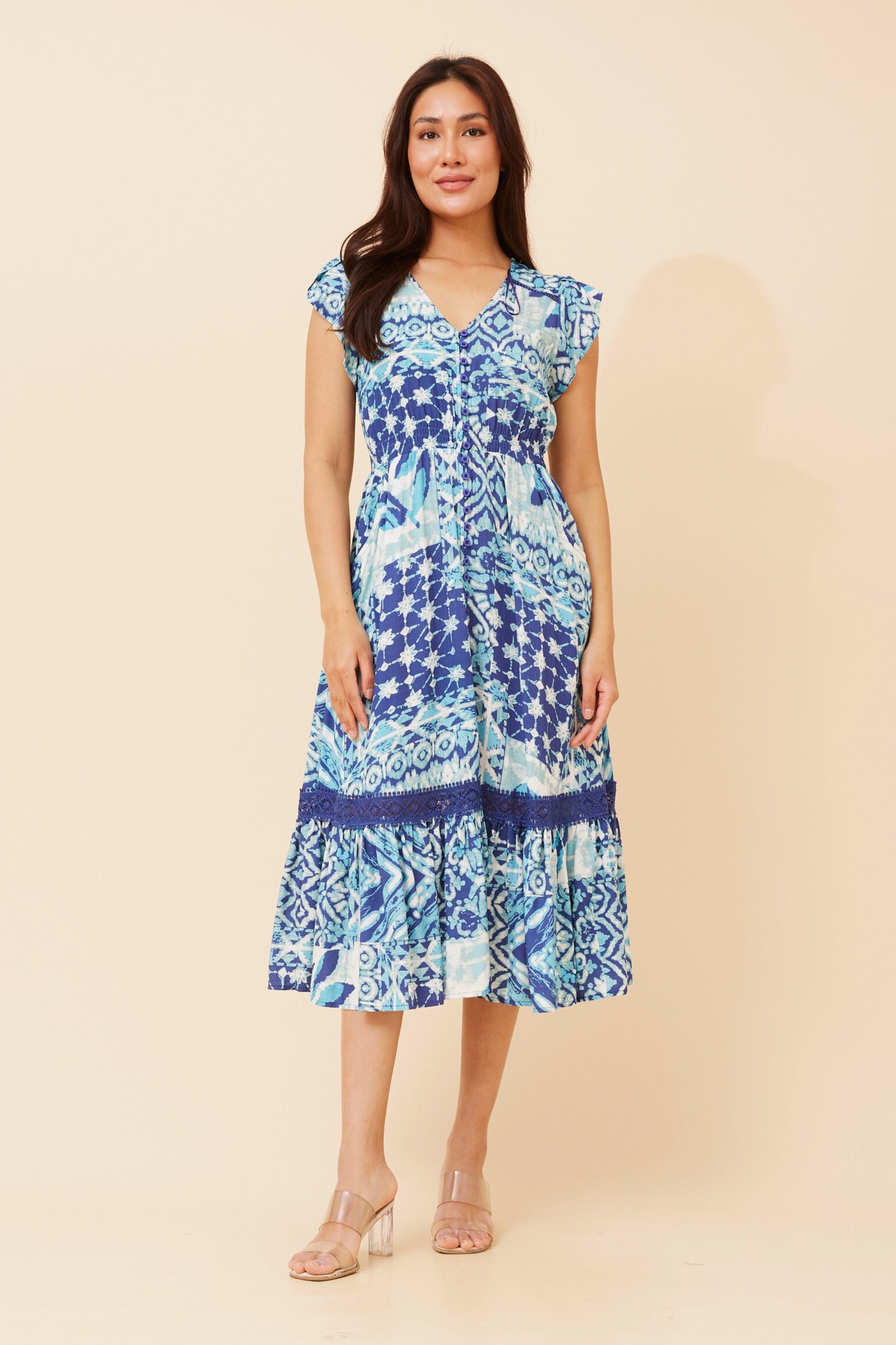 Serena Abstract Print Midi Dress - D523256 Blue