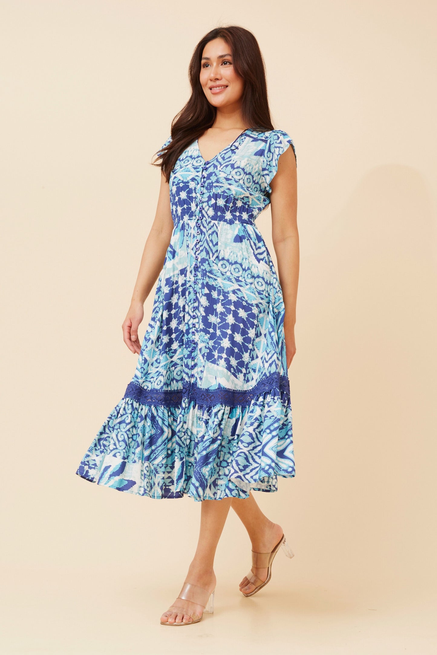 Serena Abstract Print Midi Dress - D523256 Blue