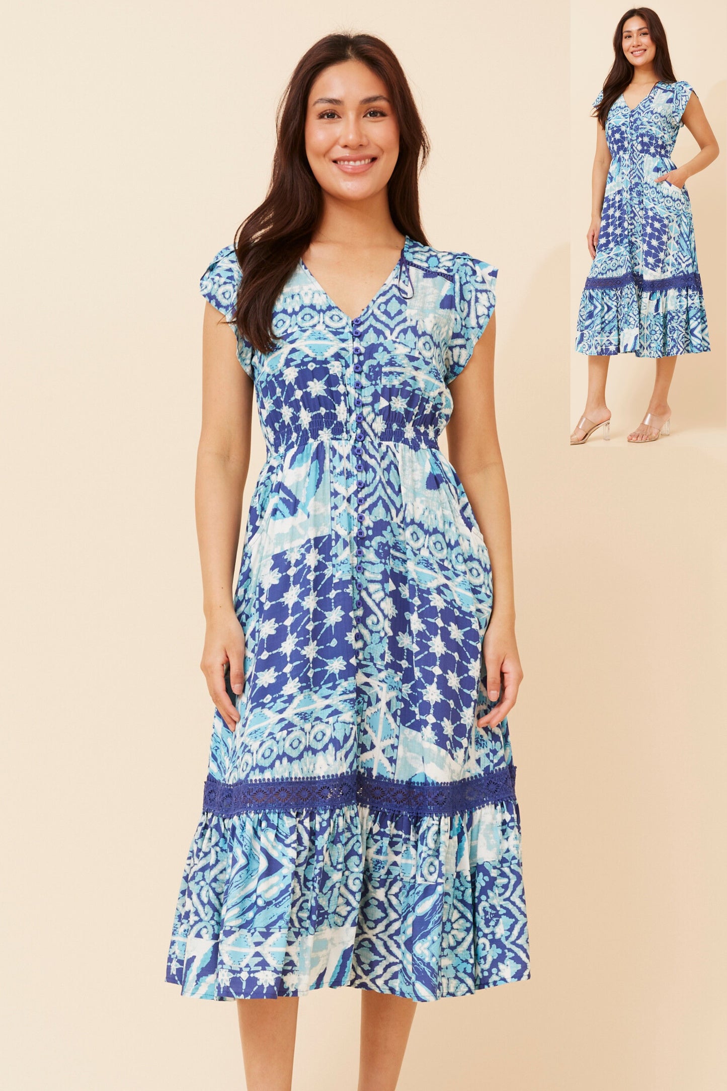 Serena Abstract Print Midi Dress - D523256 Blue