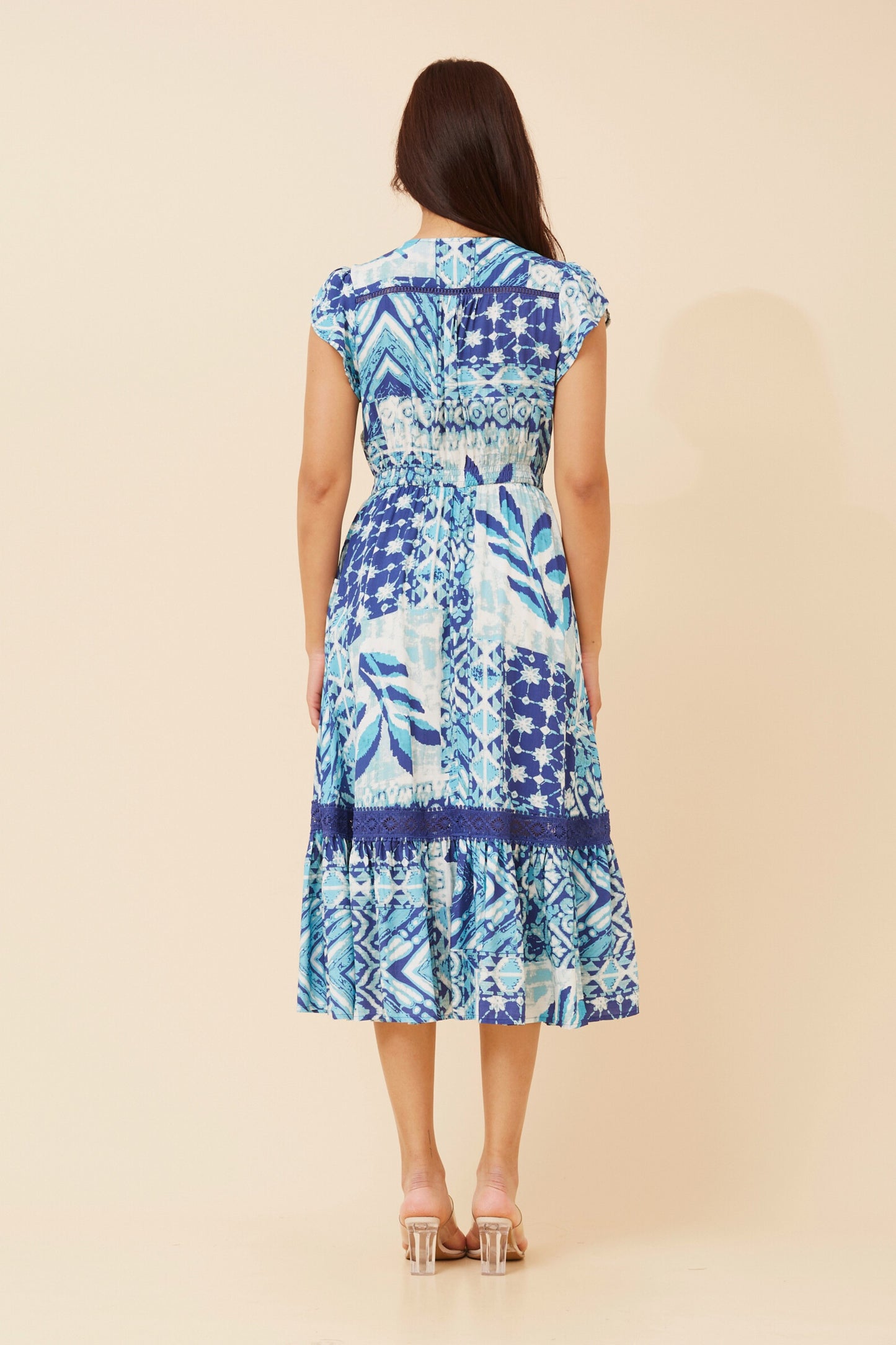 Serena Abstract Print Midi Dress - D523256 Blue