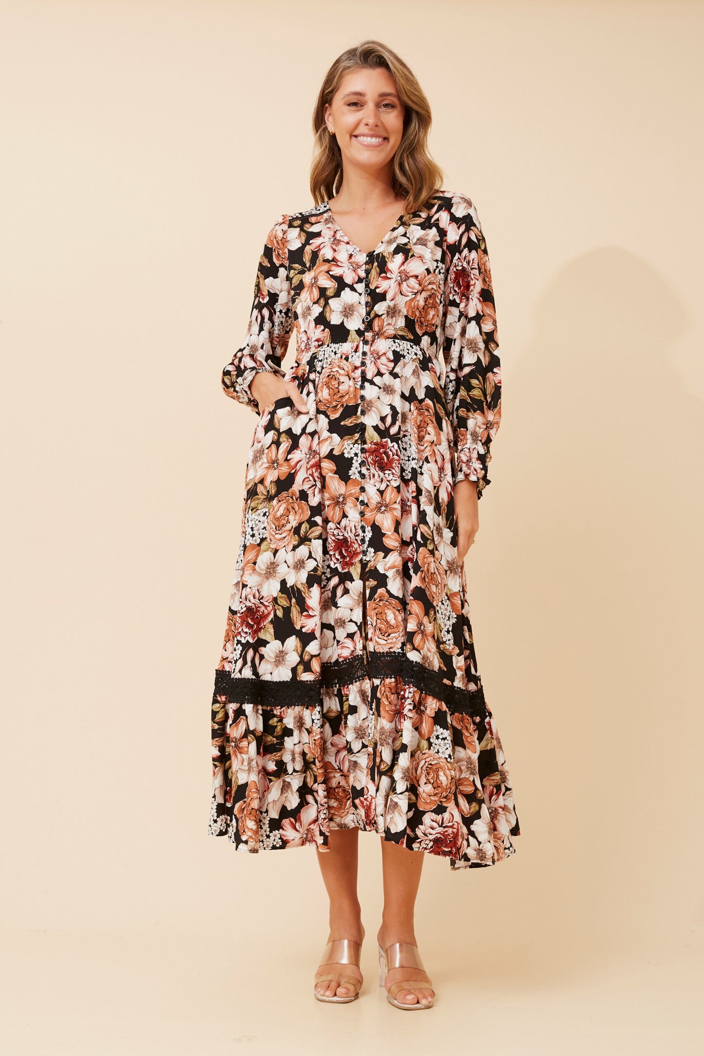 Indi Flower Print Maxi Dress - D524249 Multi Black