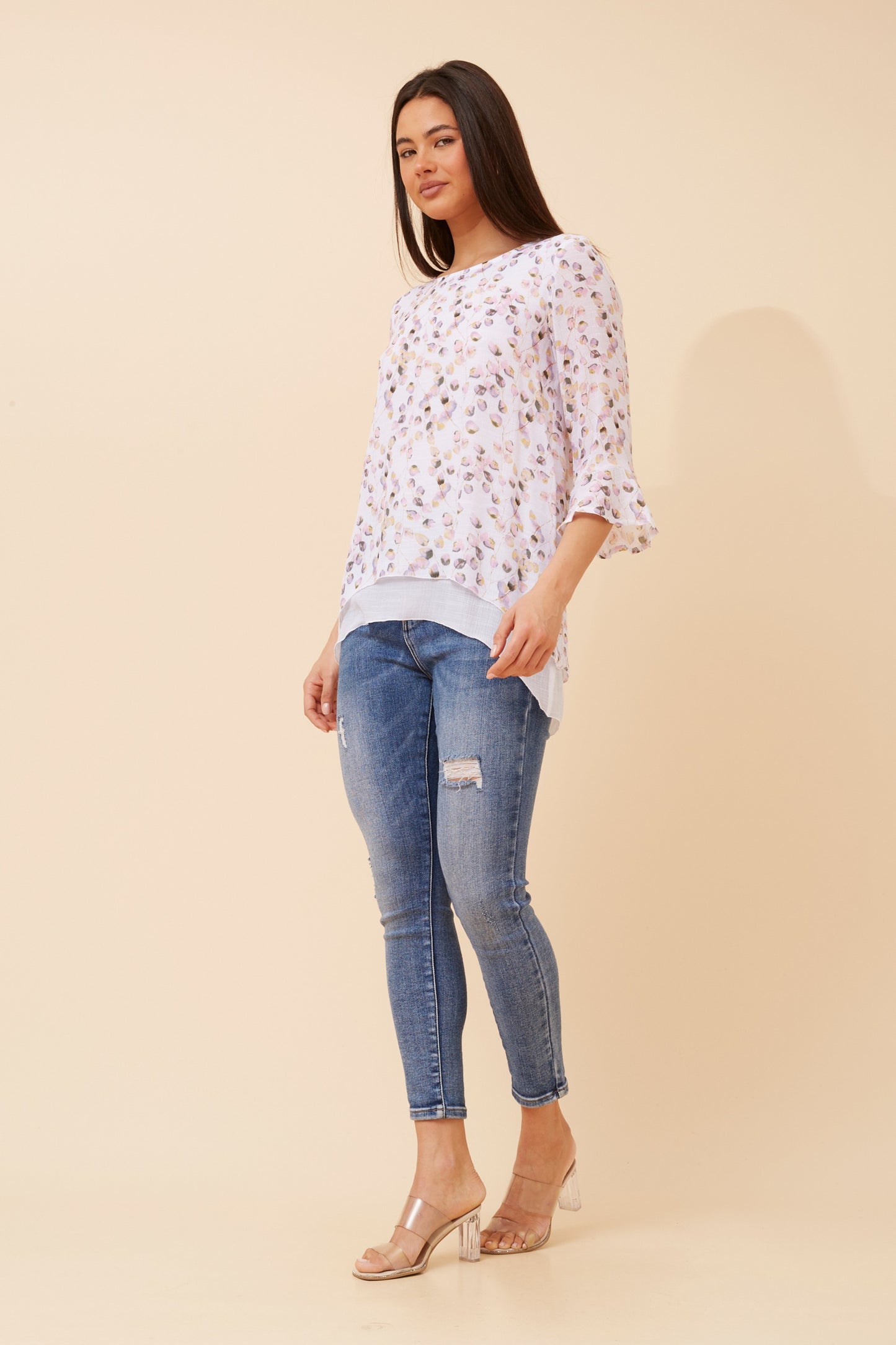 Leon Double Layer Printed Top T523346 Pink