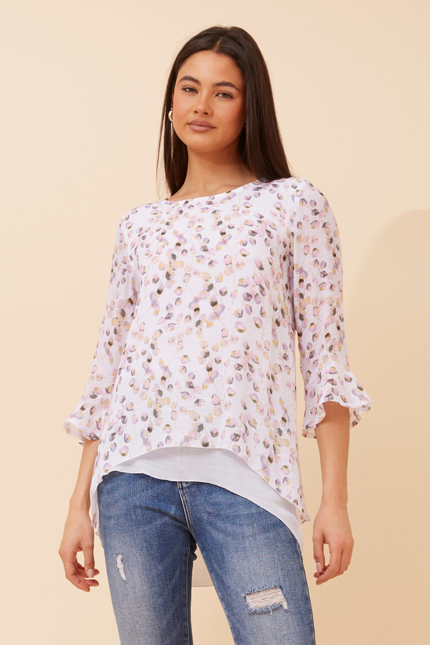 Leon Double Layer Printed Top T523346 Pink