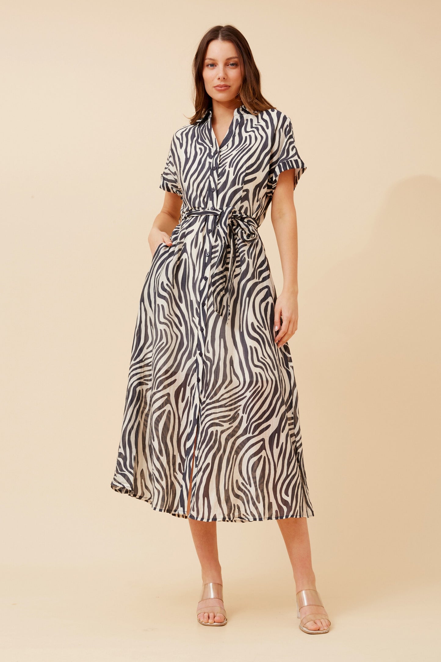 Zuri Animal Print Shirt Dres D734593 Navy/White