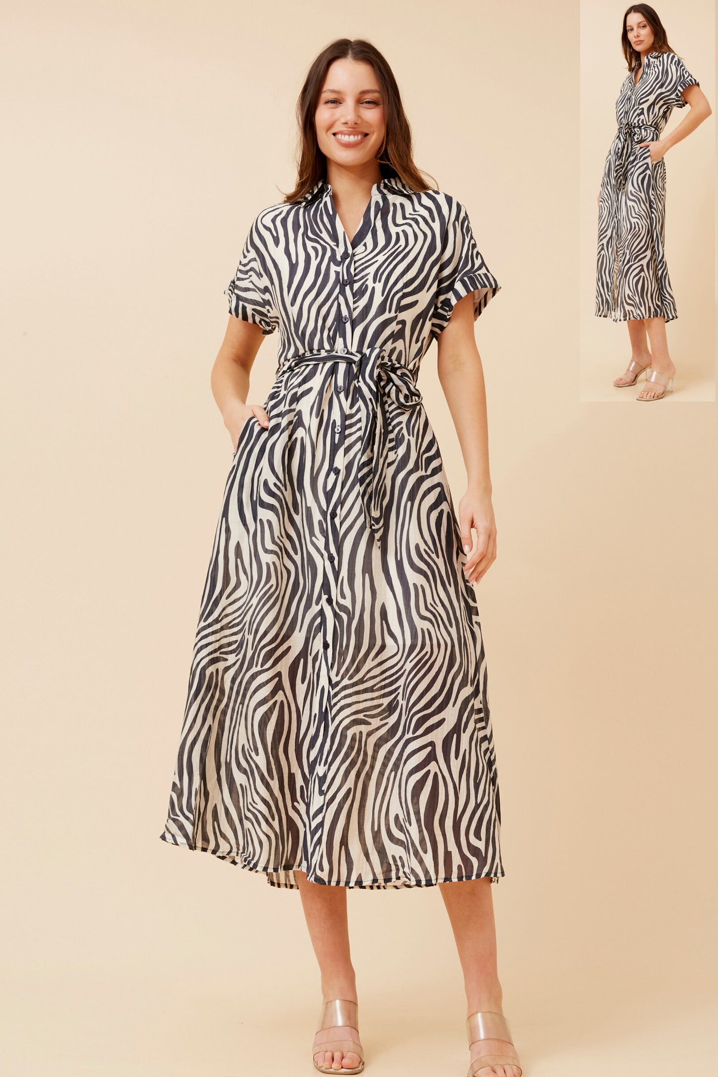 Zuri Animal Print Shirt Dres D734593 Navy/White