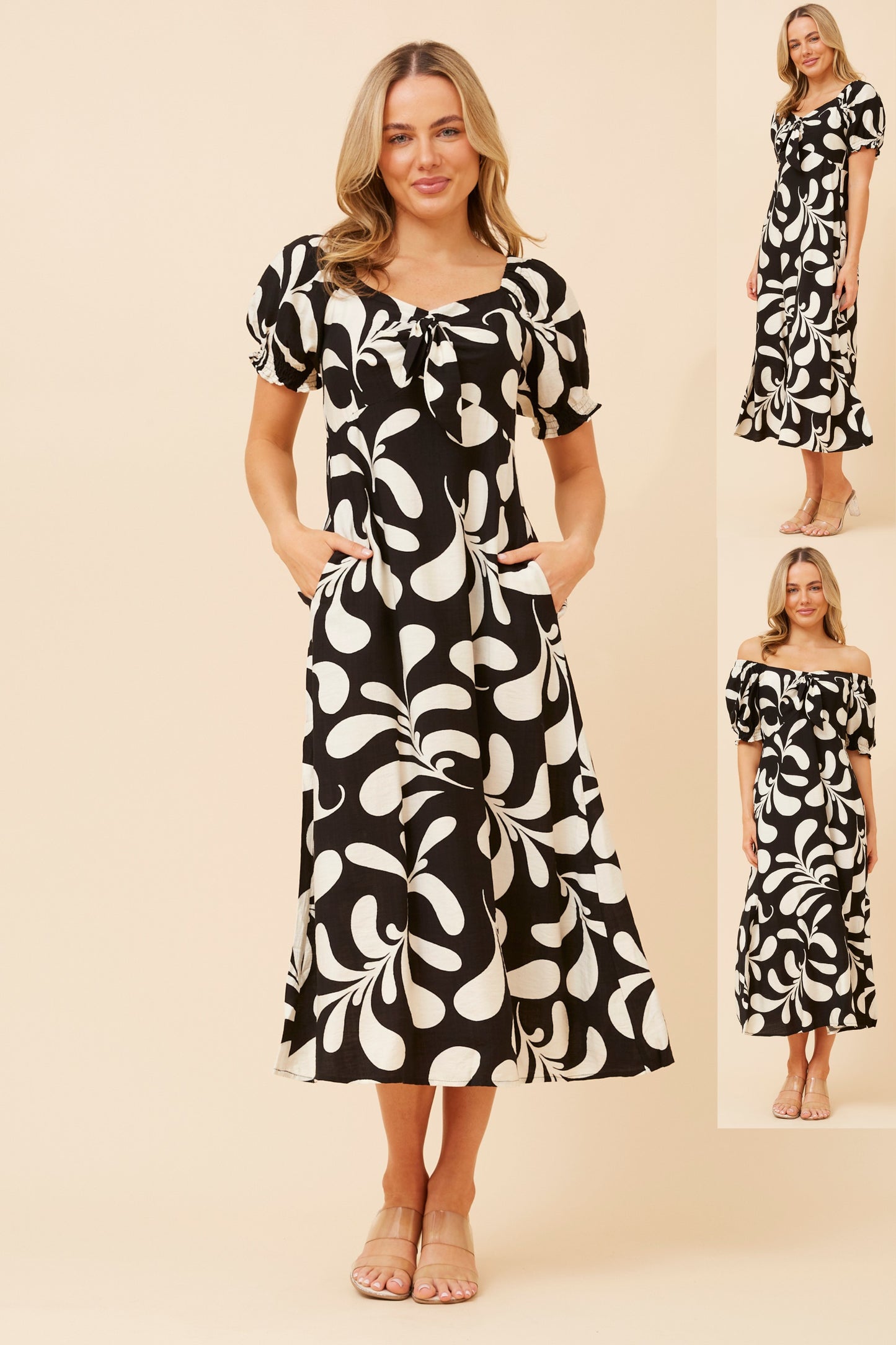 Anne Front Bow Dress D524665 Black & White