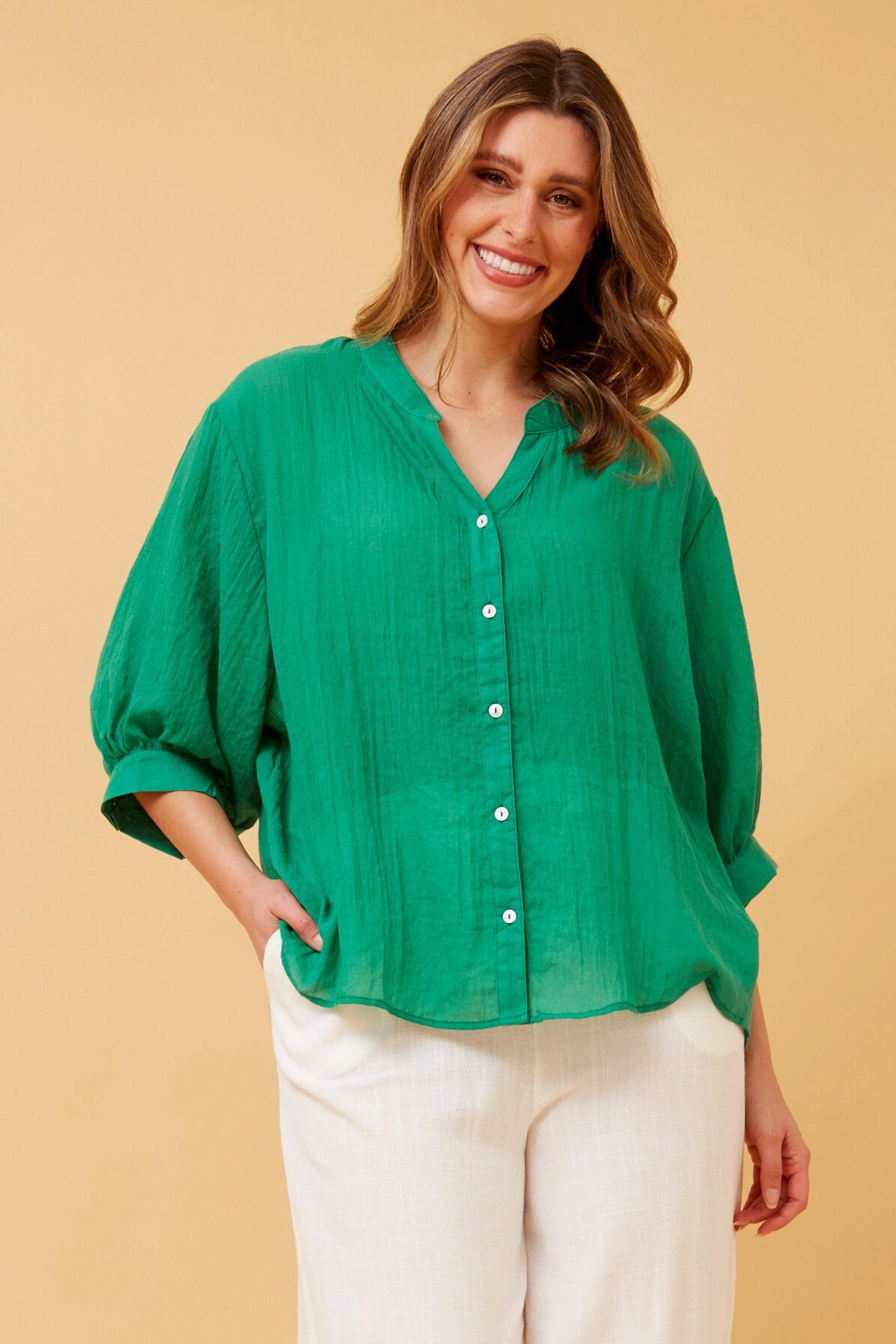 Rosa Shirt with Back Button Detail -Jade T511586