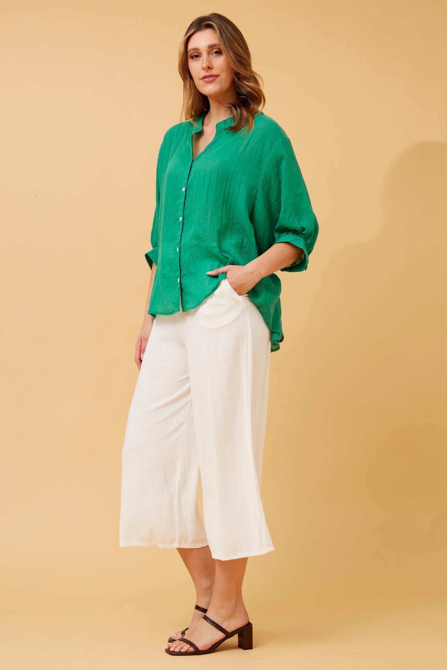 Rosa Shirt with Back Button Detail -Jade T511586