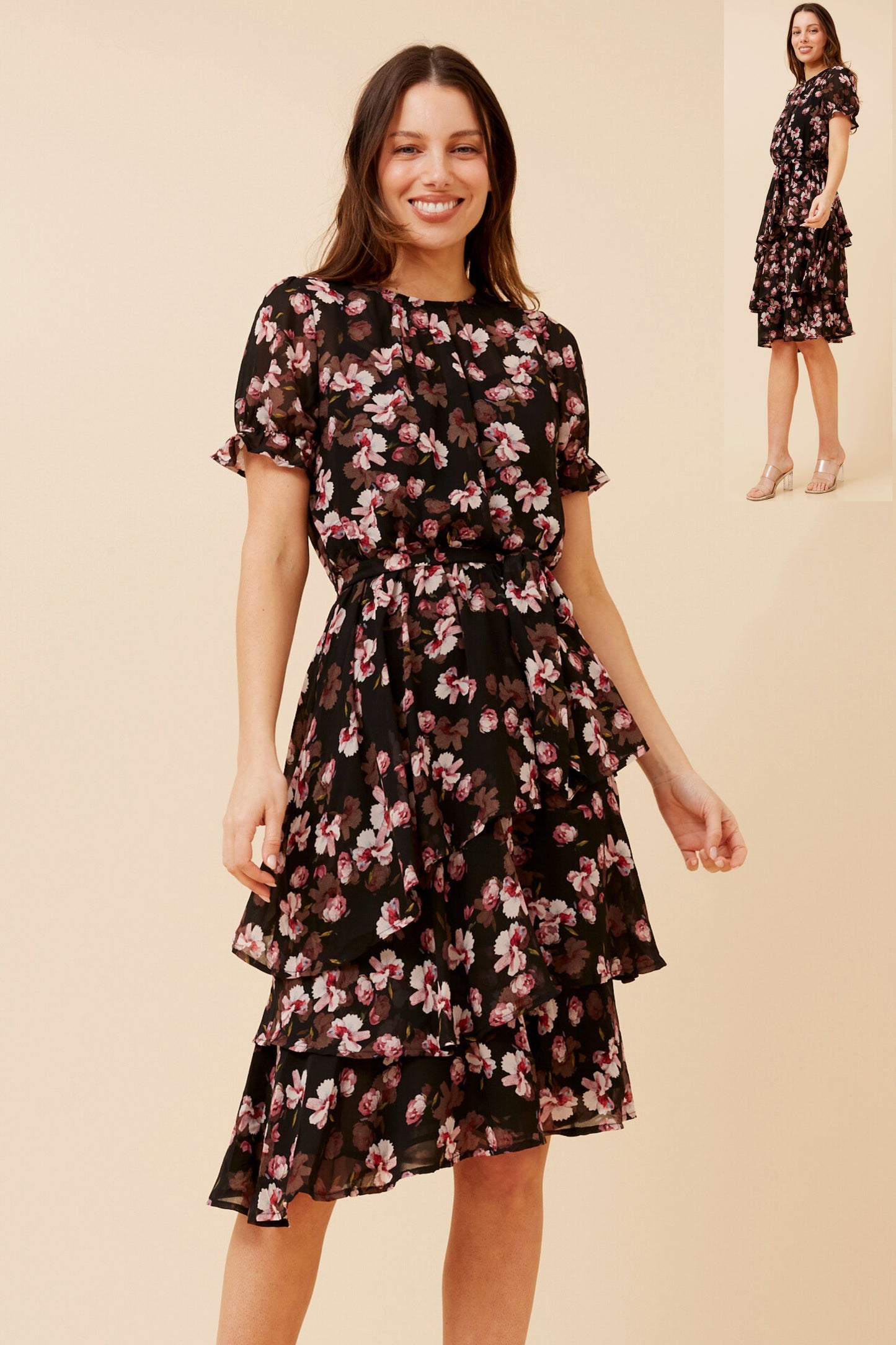Jexi Floral Tiered Dress D523603 Black